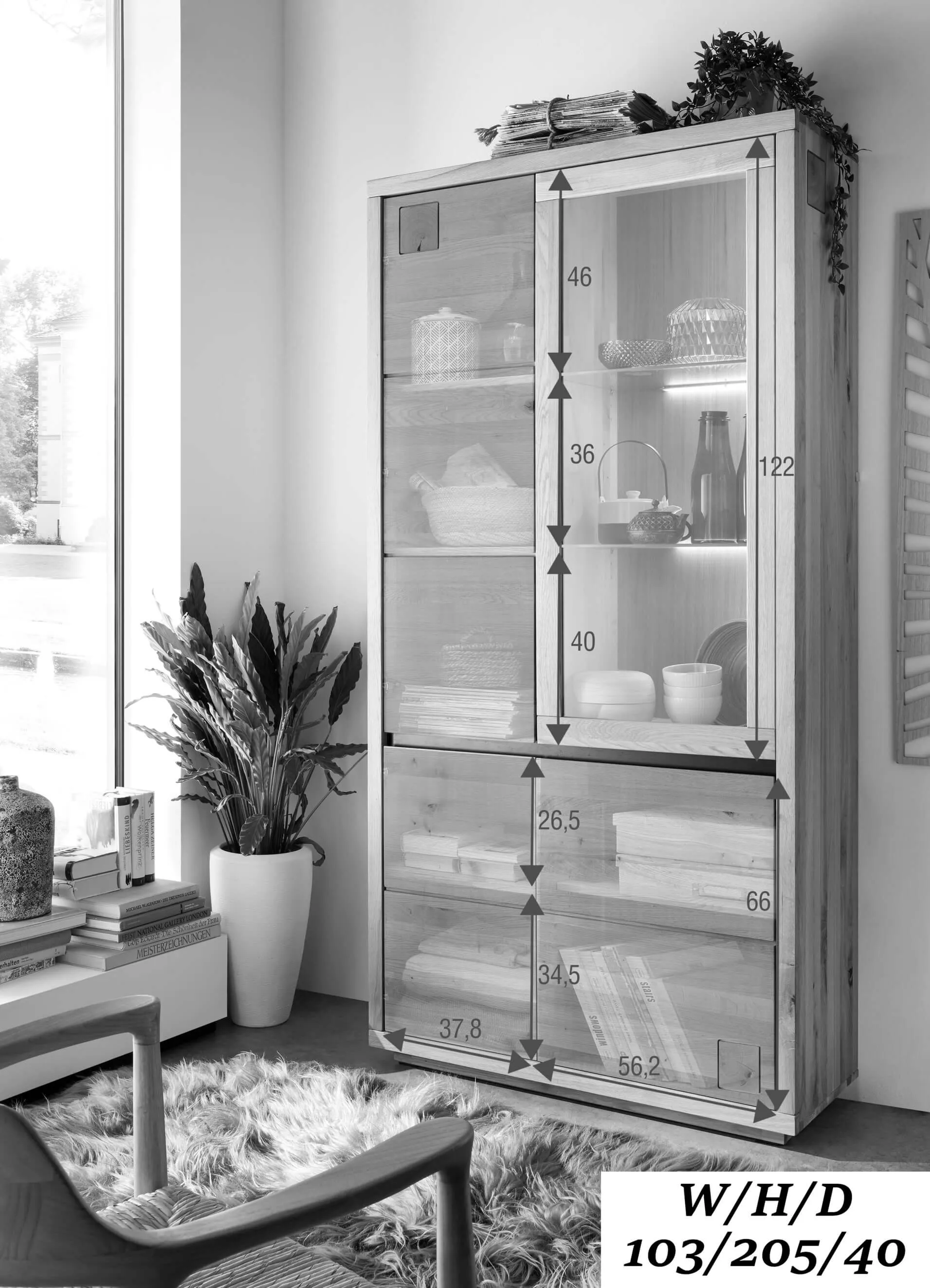 Witryna dębowa HALLOW 205x103 z 4 szafkami prawa - GK_1031595201