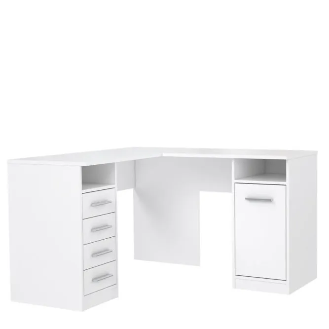 Biurko NET106 narożne z szafką i 4 szufladami - biały