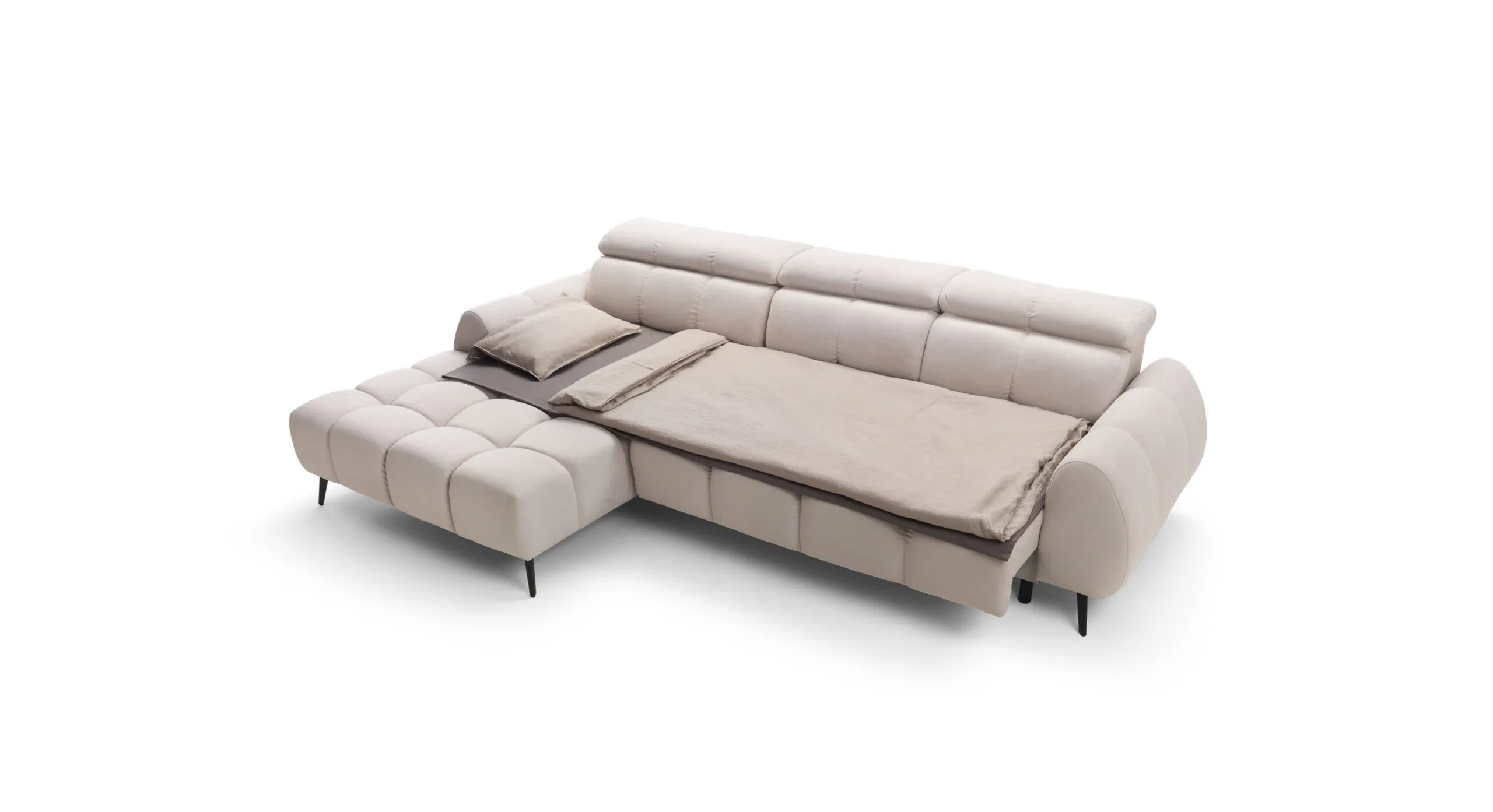 Narożnik z funkcją spania PIANO lewostronny elektryczny wysuw siedziska - tkanina Nube 08 - beżowy - PIANO_NAR_NUBE08_L