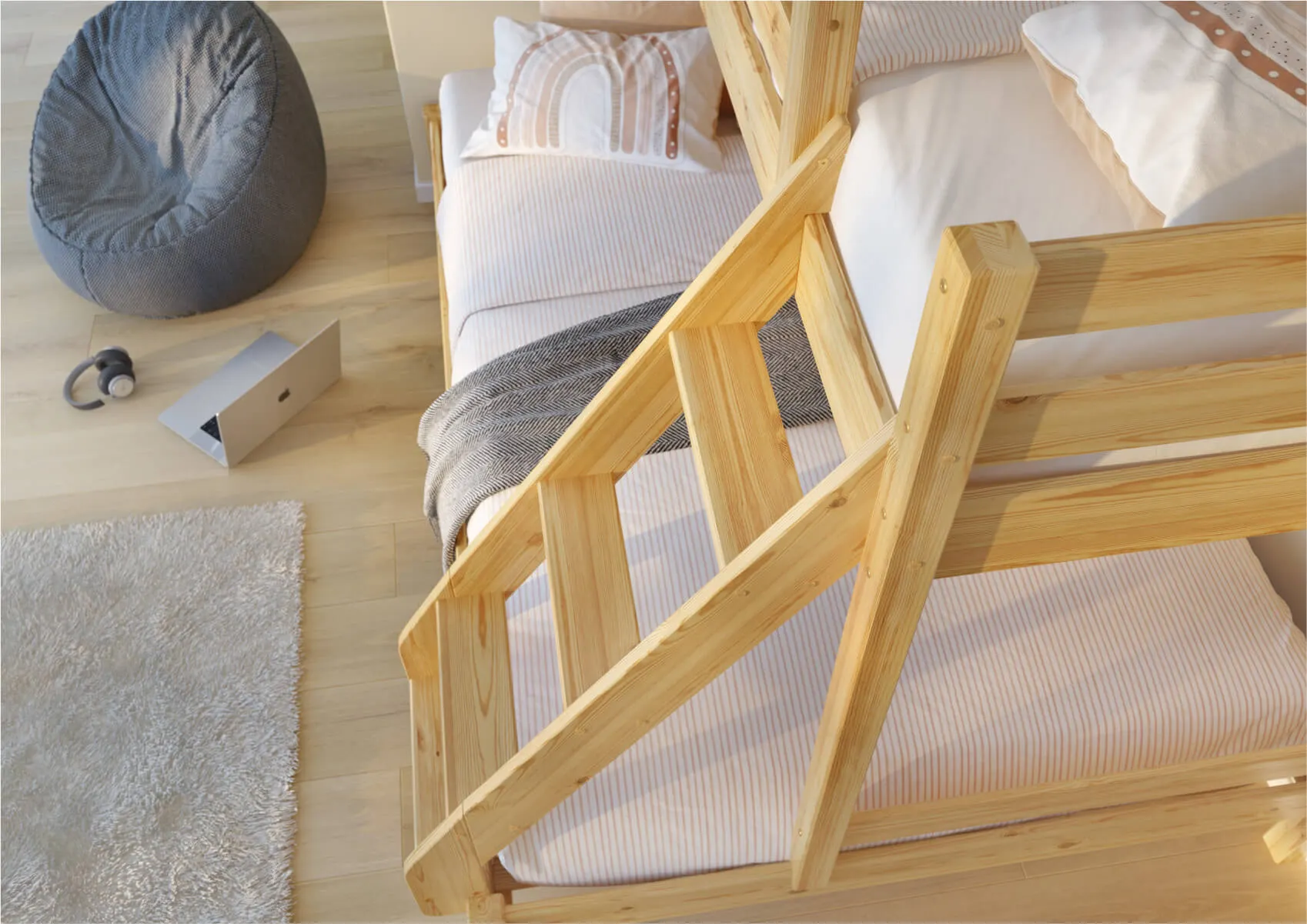 Łóżko piętrowe 3-osobowe TRIPLE naturalne - LPTRIPLESOS