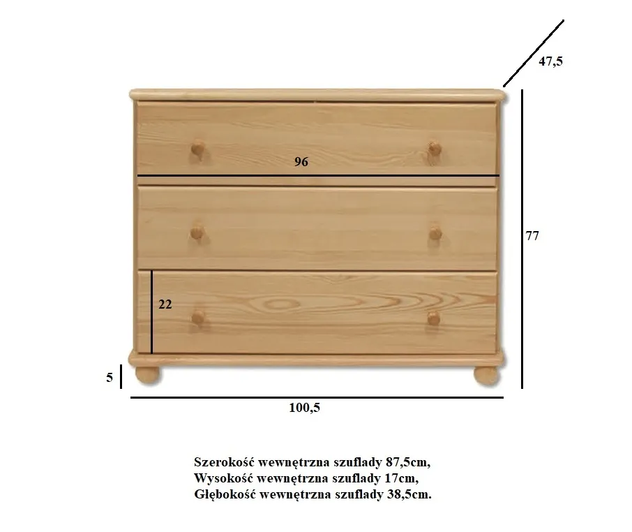 KD105 komoda S100 W78 G47 sosna naturalny DREWMAX — zdjęcie 3