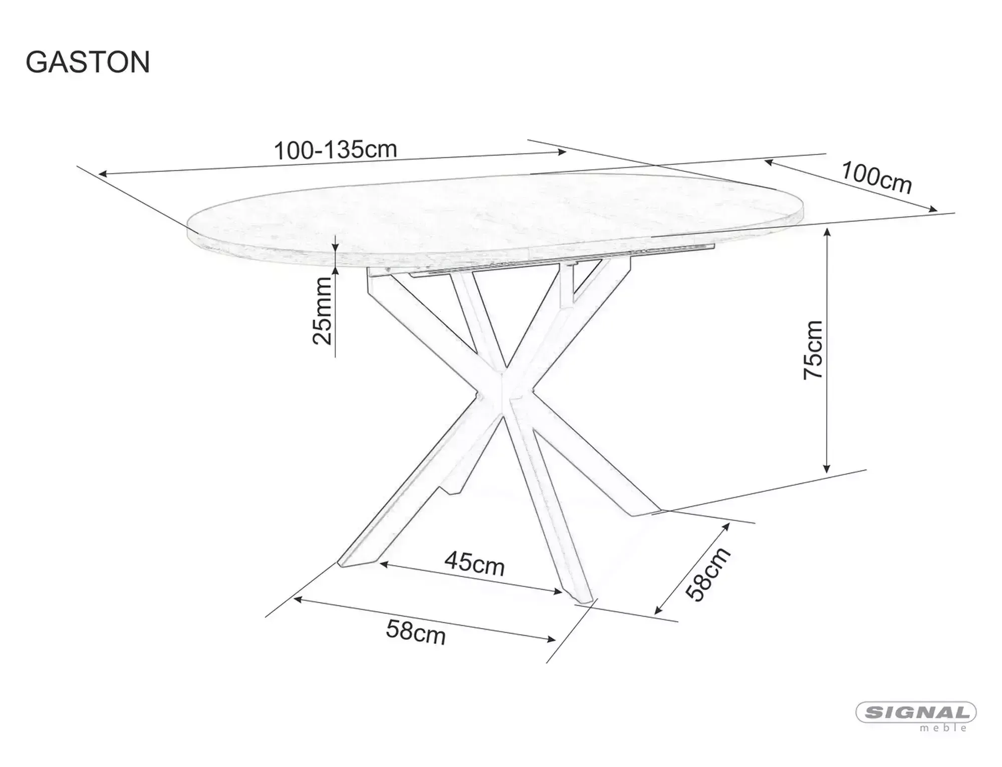 Stół okrągły rozkładany GASTON CERAMIC 100(135)x100 czarny - GASTONC100