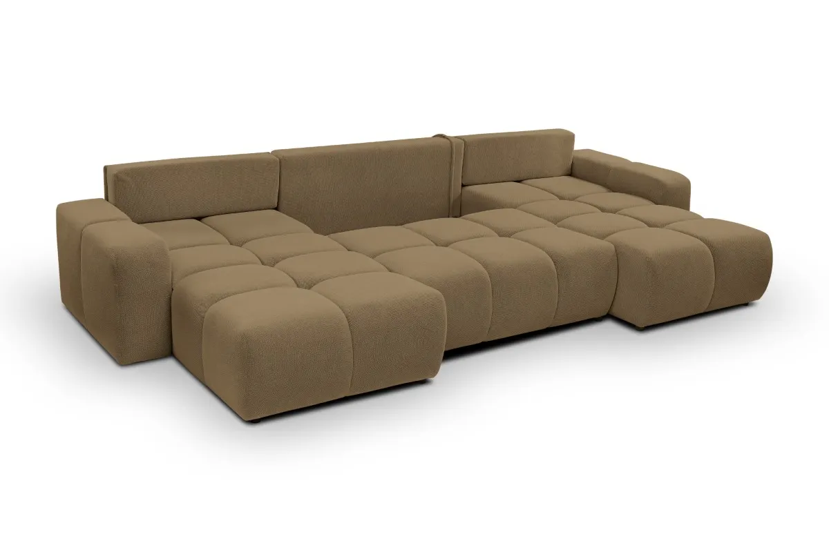 Narożnik rozkładany z pojemnikiem SOHO U CURIO 395 cm pikowany brązowy - SOHO_NAR_CURIO20_U