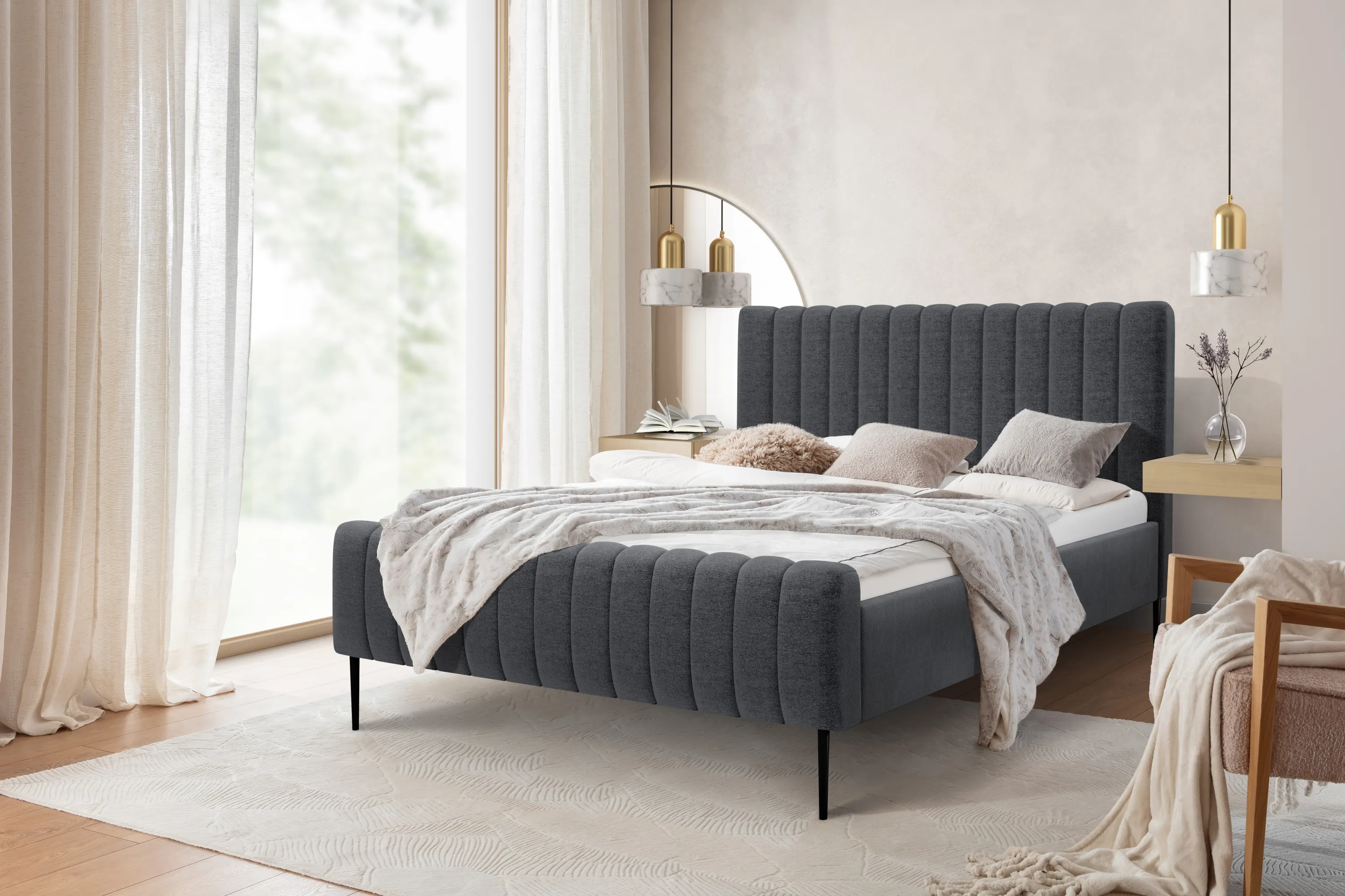 Łóżko Nicole / 140x200 / Raven 16 / czarne nogi - grafitowy - B_158903