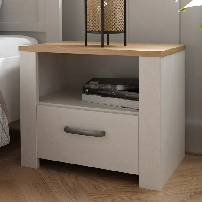 Szafka nocna CHISBURY - dąb riviera, modrzew jasny sibu - BHLK011-M482