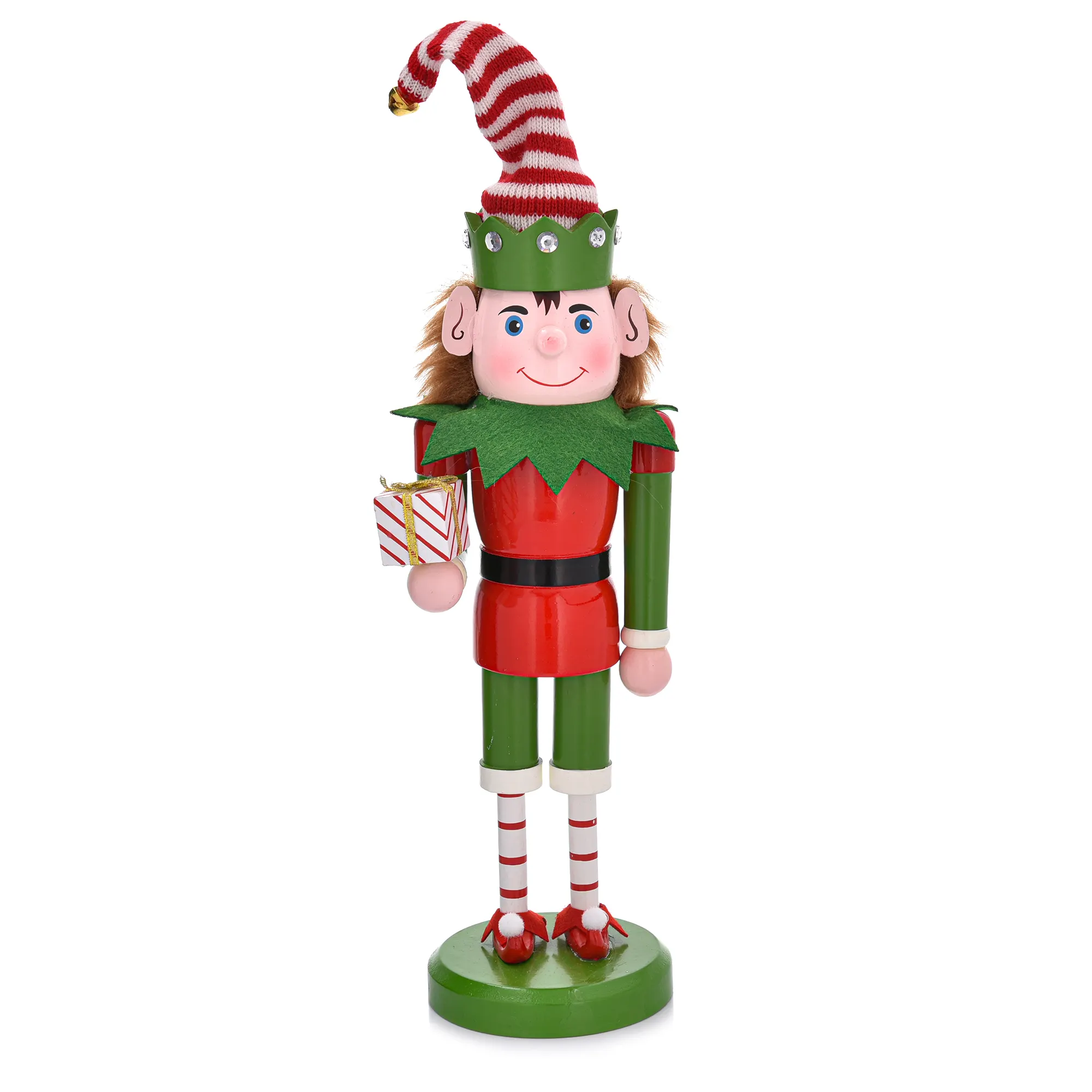 Dekoracja świąteczna - figurka z prezentem DUKA NORALF ELF 36 cm czerwono-zielono-biała zabawka, huzia, elf, boże-narodzenie, prezent