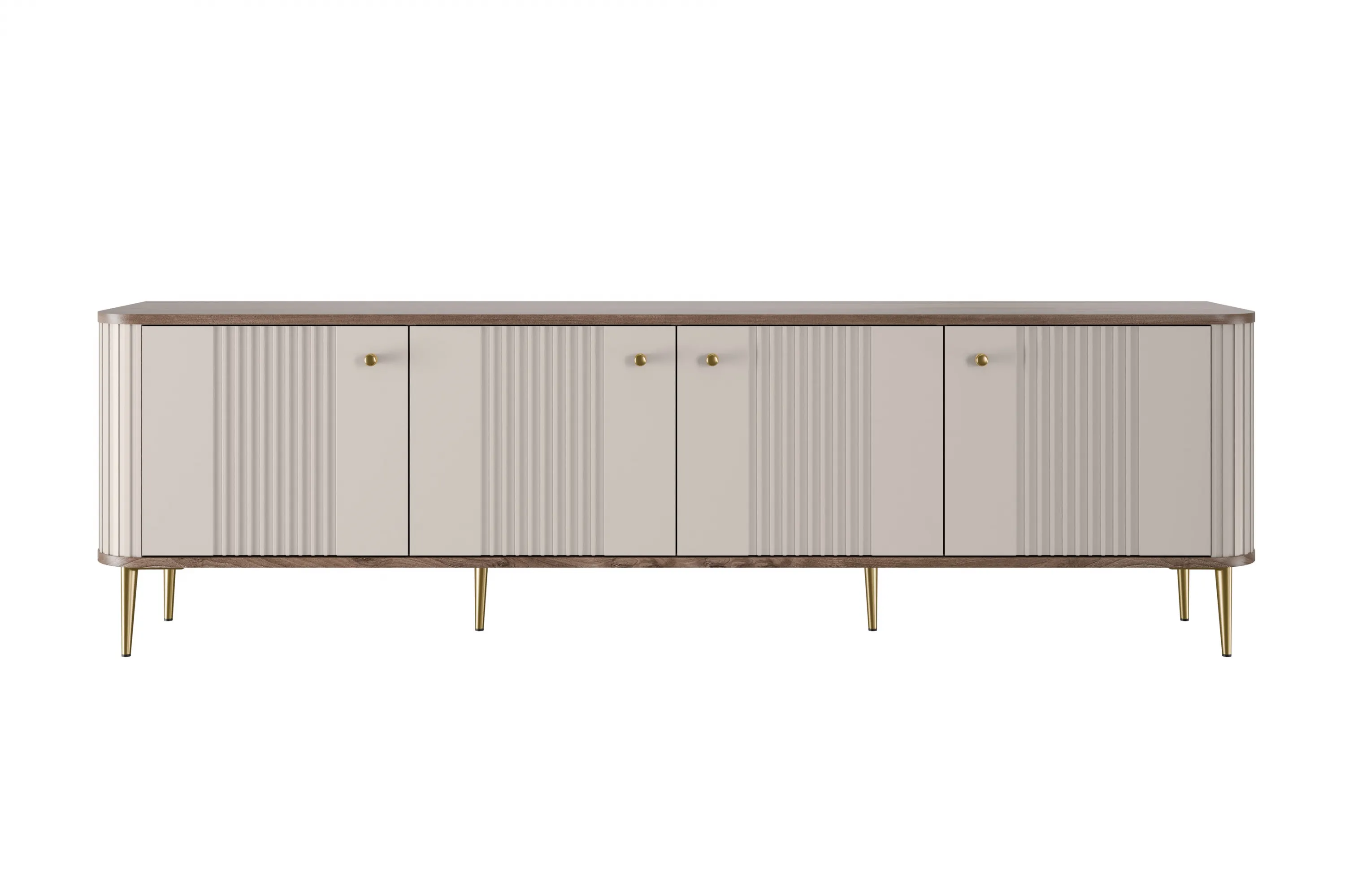 Szafka RTV 4-drzwiowa VESPER RTV 187 ryflowany front cashmere orzech złote nogi - B_163738