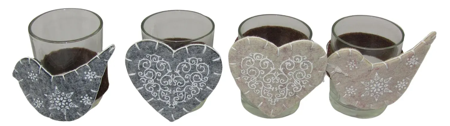 Świecznik szklany z zawieszką filcową 4 sztuki wielokolorowe Świecznik szklany z zawieszką filcową 4 sztuki wielokolorowe