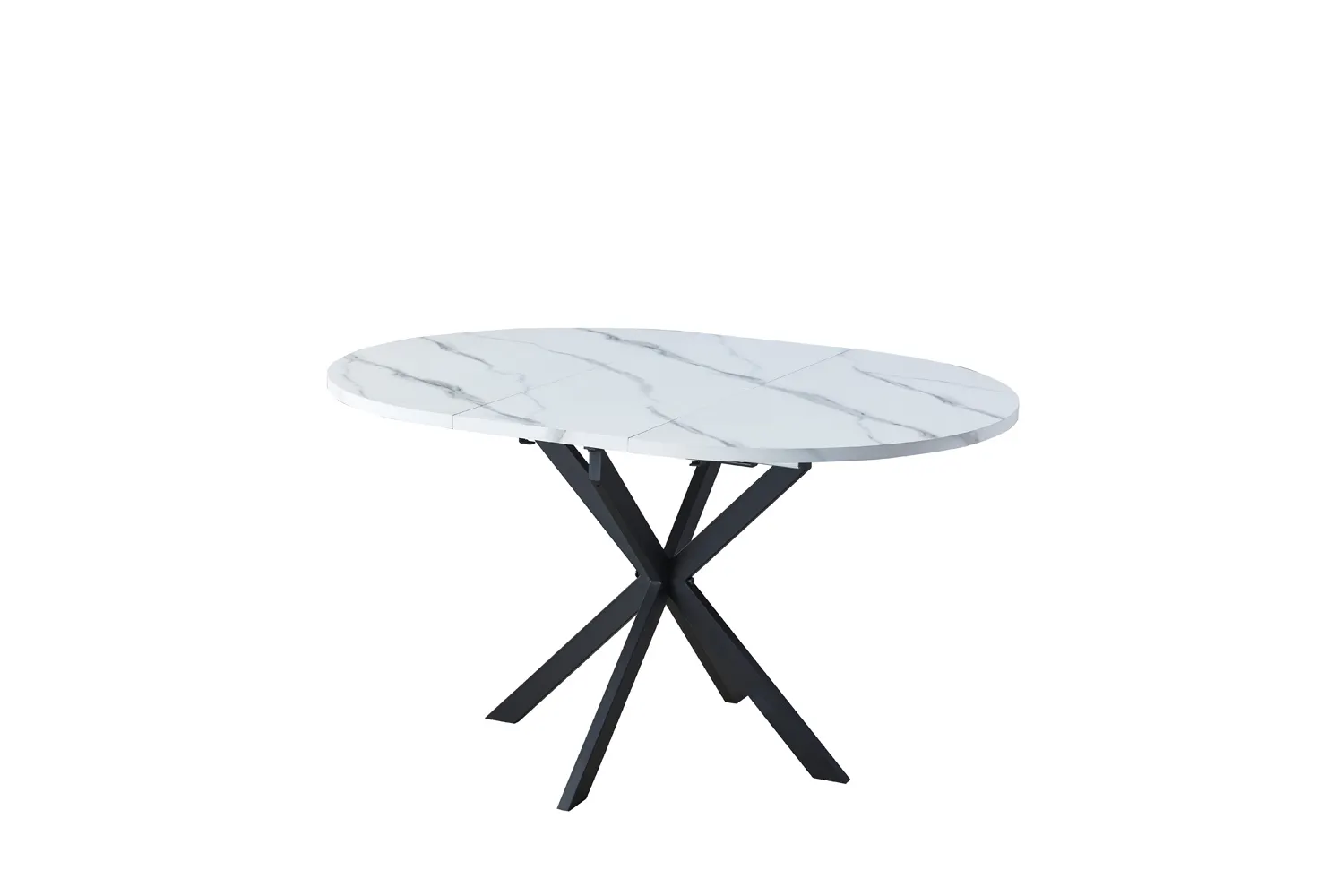 Stół okrągły rozkładany GASTON FI 100 (135) biały efekt marmuru stelaż czarny - GASTONBMAC100