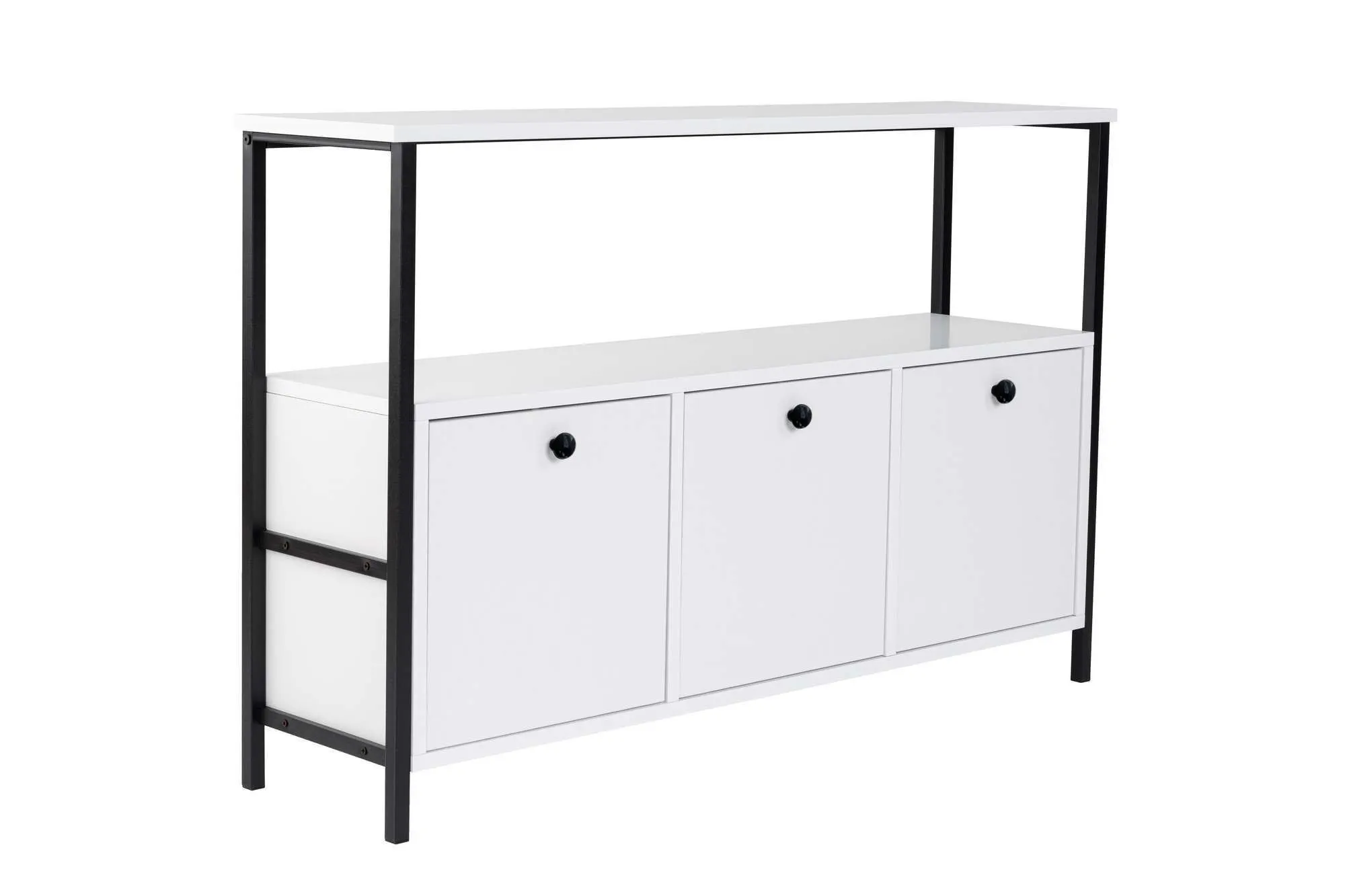 Konsola 3-drzwiowa SOLACE 120 cm biała czarny metalowy stelaż Meble, Kredens, Szafka
