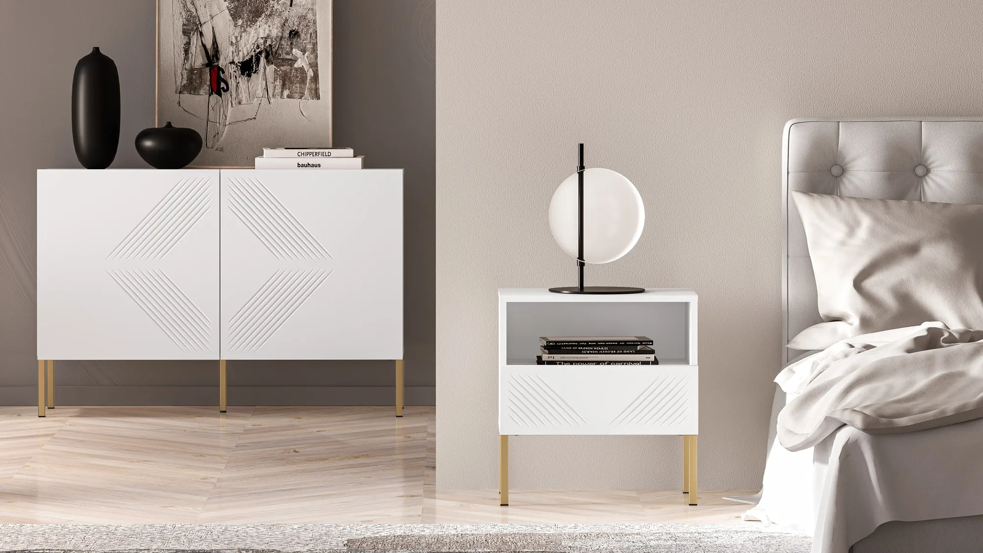 Szafka nocna z szufladą CLEARING 05 biały alpejski, noga-złoty - 1CLEA05-001-04