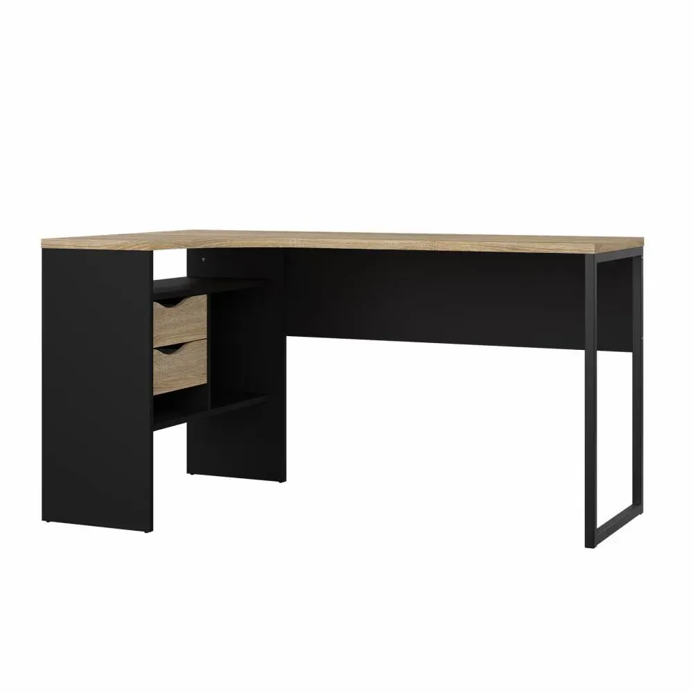 Narożne biurko z 2 szufladami FUNCTION PLUS 145cm czarny mat/dąb - TV_80118GMAK