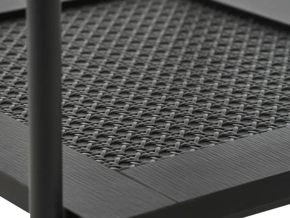 woven texture, rattan pattern, chair with legs, floor mat, dark gray