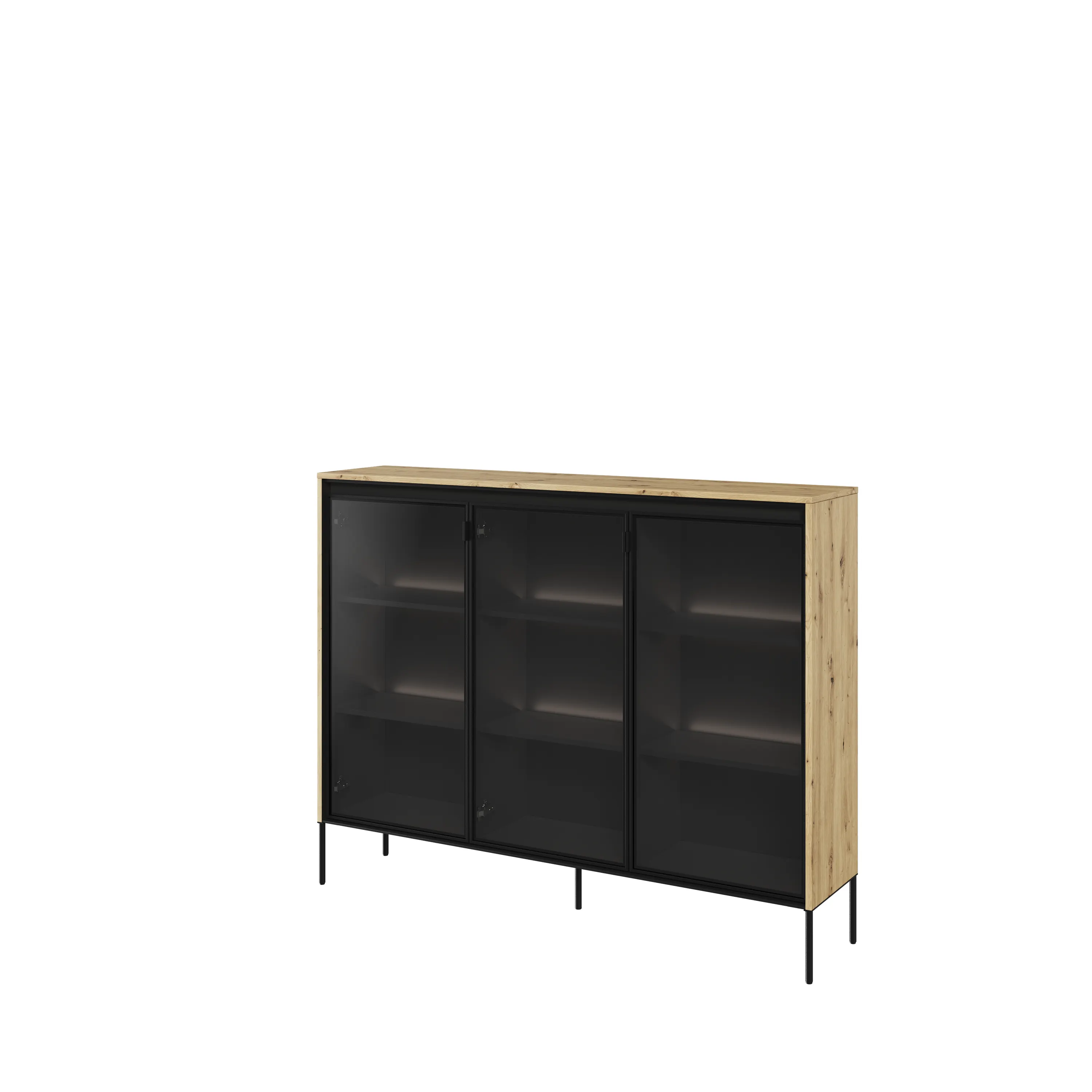 Niska witryna z oświetleniem TREND TR-083 3D dąb artisan/czarny