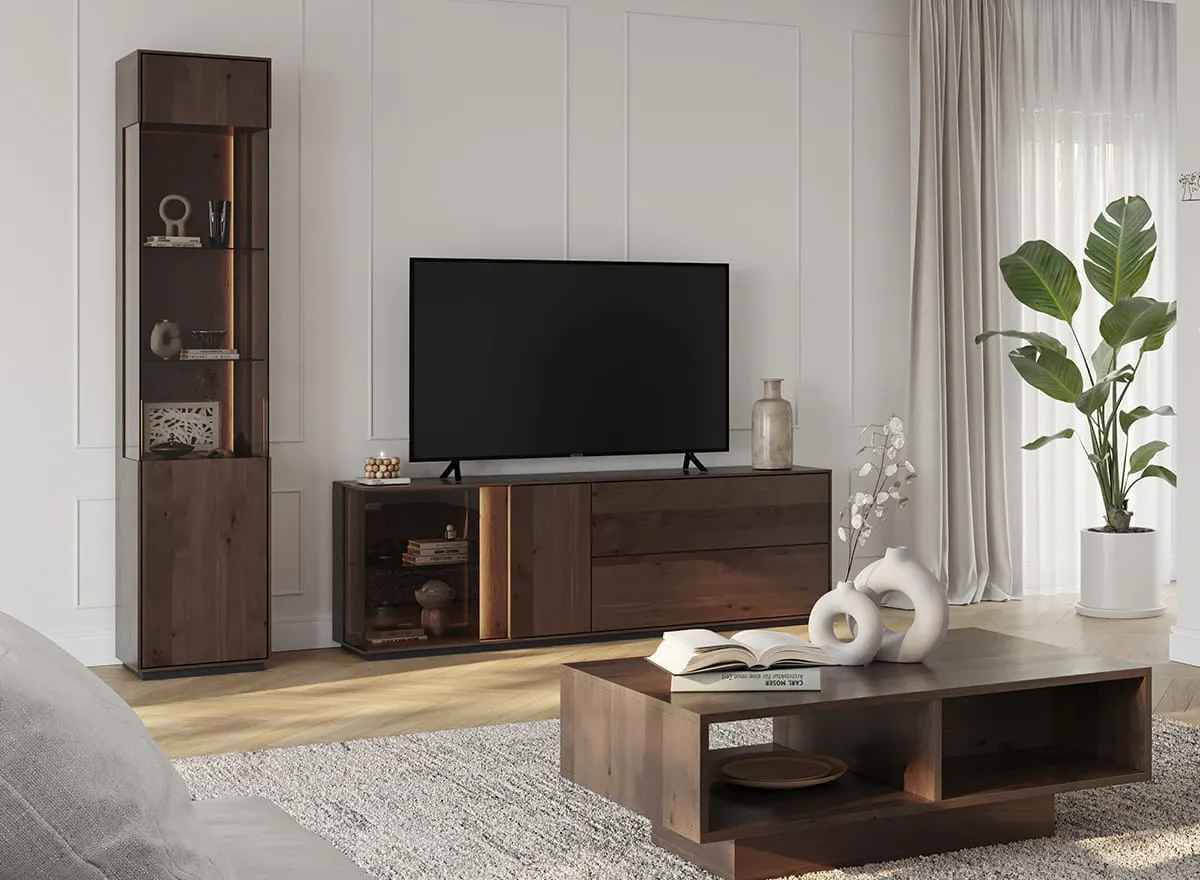 Stolik kawowy dębowy COLLODI z szufladą i półką - tabacco 70x110 cm - ZICOL12T