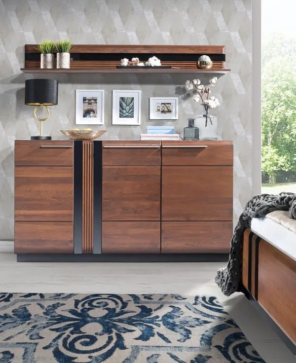 Komoda PORTI 45 3-drzwiowa drewniana dąb antyczny czarna 160x90x42cm - TH-100-0832