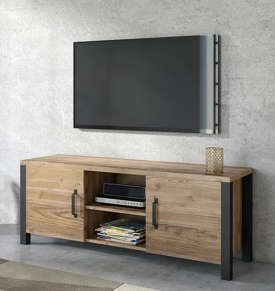 Komoda 2-drzwiowa RTV OLIN 147 cm appenzeller fichte czarna