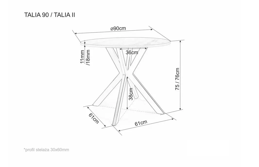 Stół okrągły TALIA II 90 cm dębowy laminat metalowa podstawa Signal - TALIAIIDCFI90