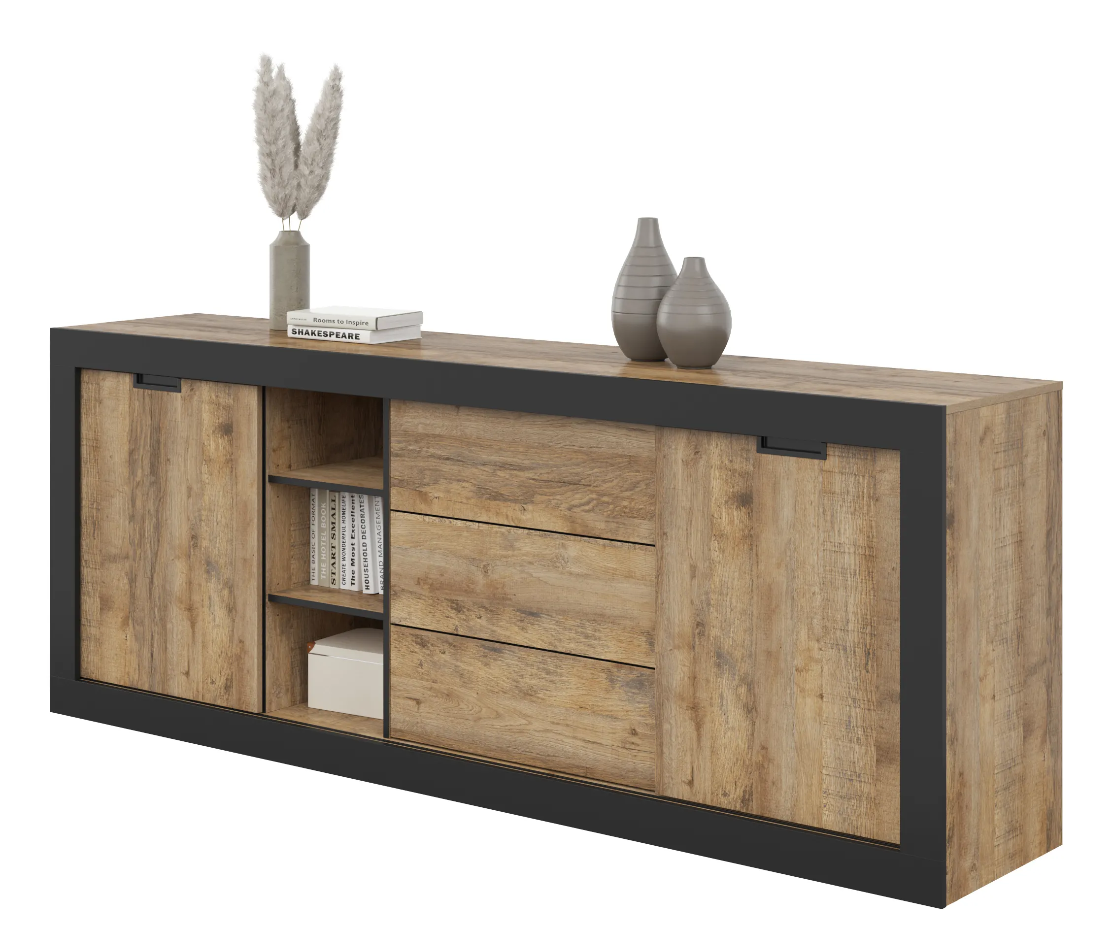 Komoda 2-drzwiowa z 3 szufladami TUDOR - dąb samdal, czarny - 24WSNZ25