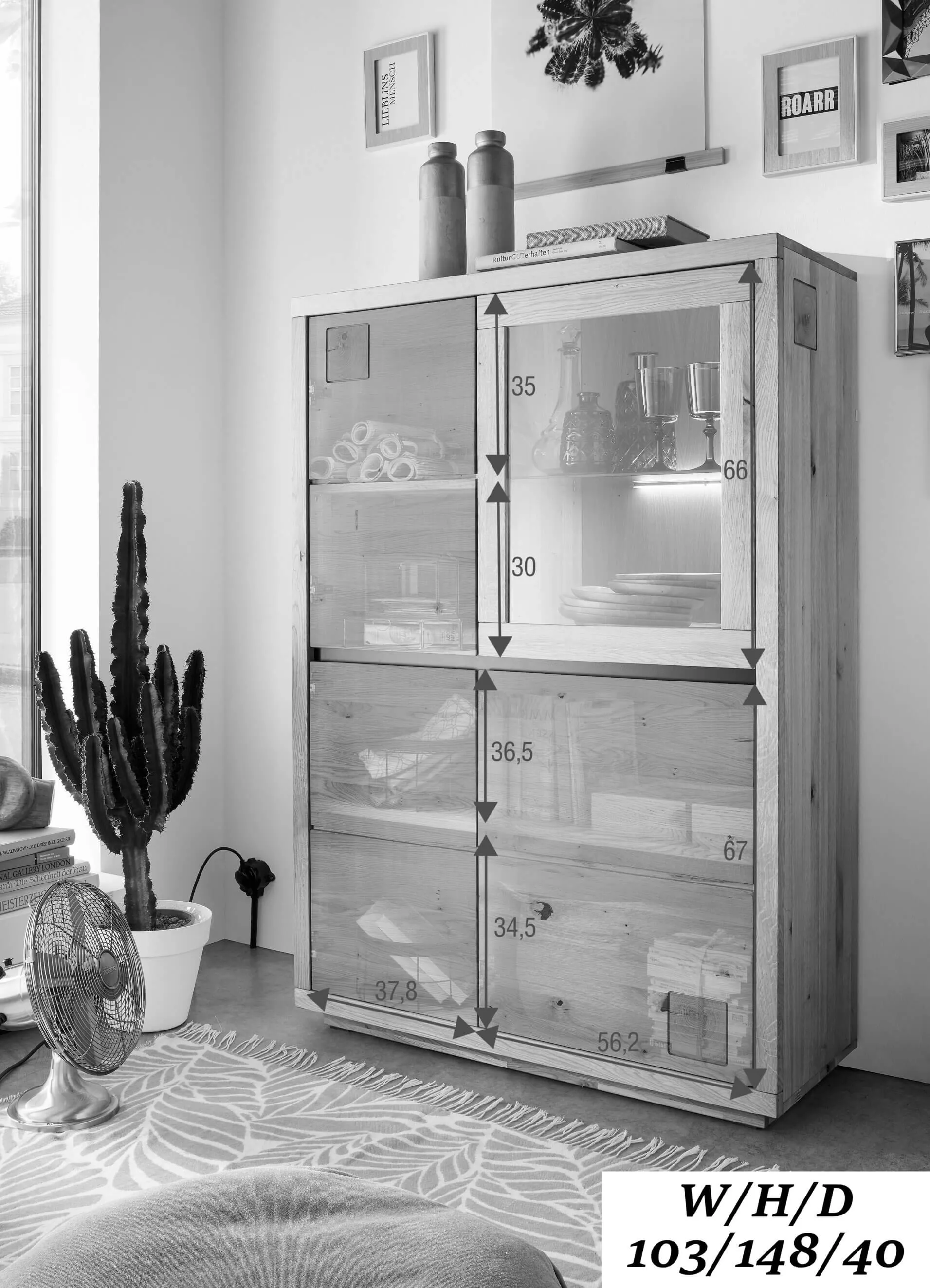 Kredens dębowy z przeszkleniem HALLOW 103x148 lewy - GK_1031596701