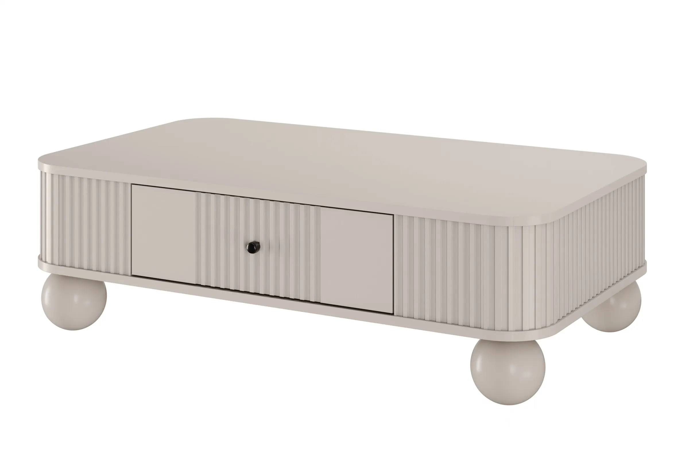 Stolik kawowy z szufladą VESPER 103 ryflowany front cashmere czarne uchwyty nogi kule Stolik kawowy, Meble, Tabela, Wanna z hydromasażem, Wanna