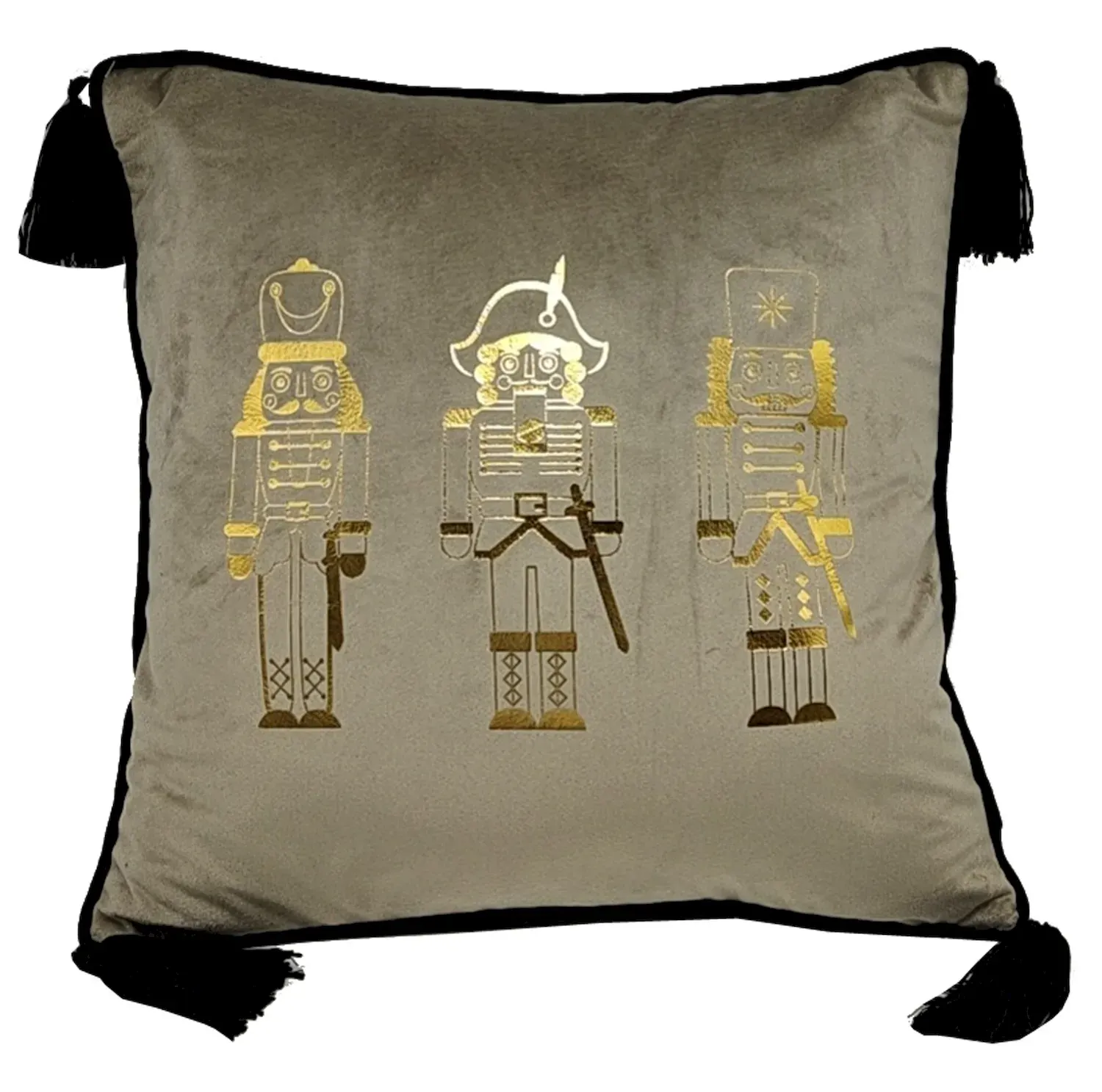 Poduszka świąteczna welurowa ZE ZŁOTYMI ŻOŁNIERZYKAMI 40x40 beżowa