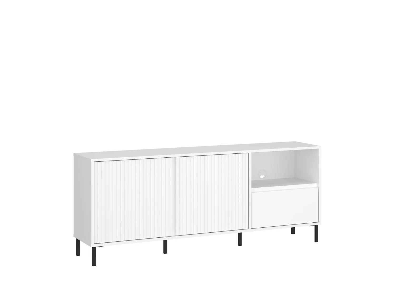 Szafka RTV 2-drzwiowa z szufladą AVENALE 157 cm biała alpejska Meble, Kredens, Szafka