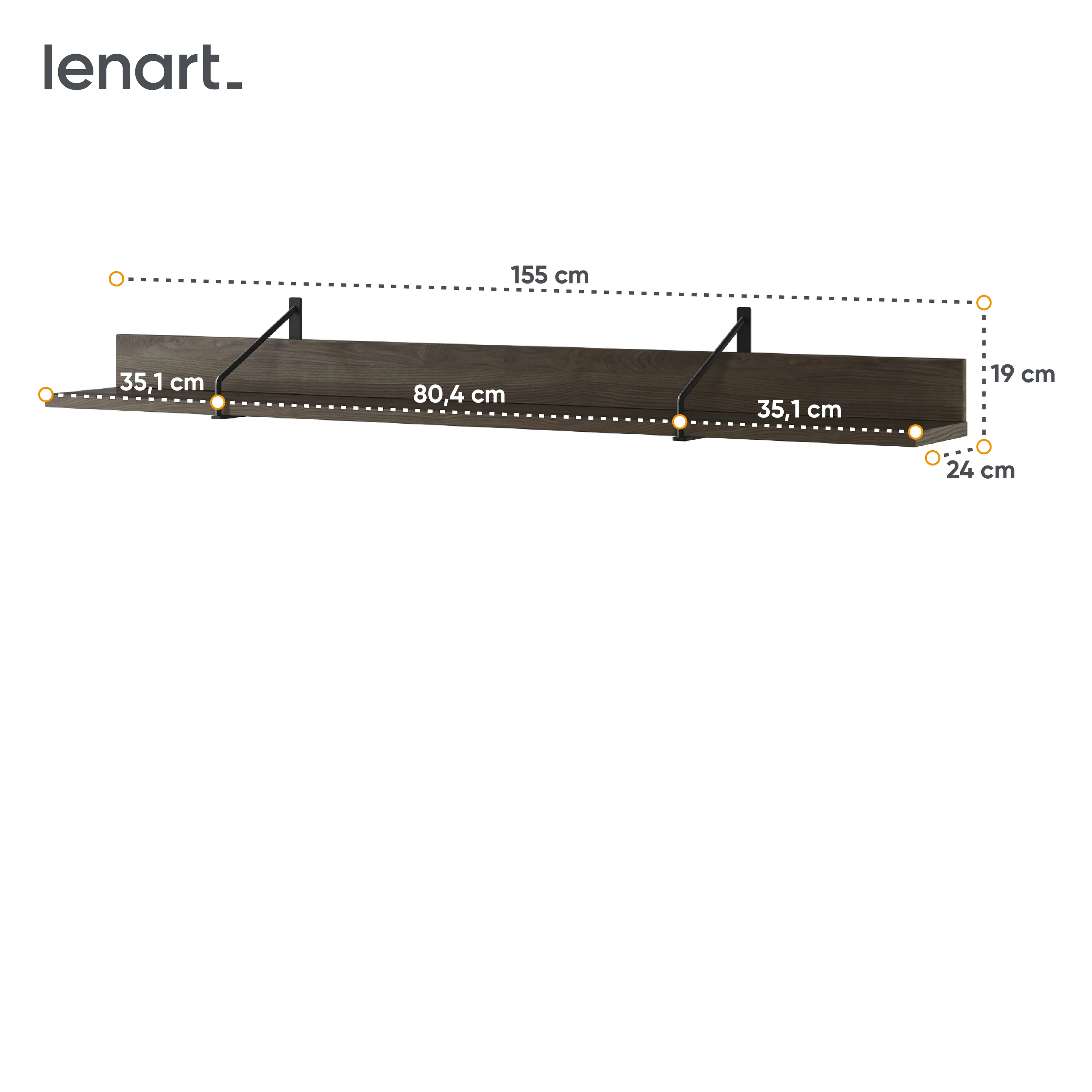 Półka wisząca Piemonte PE-04 155cm jesion portlandzki/czarna - PE4JCZ