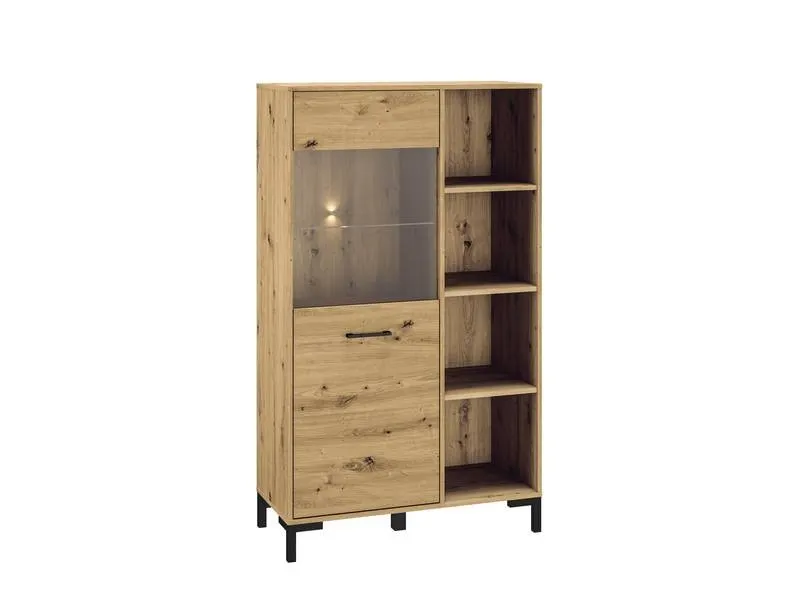 Witryna 1-drzwiowa z regałem NEVIO 19 dąb artisan 90cm Witryna 1-drzwiowa z regałem NEVIO 19 dąb artisan 90cm