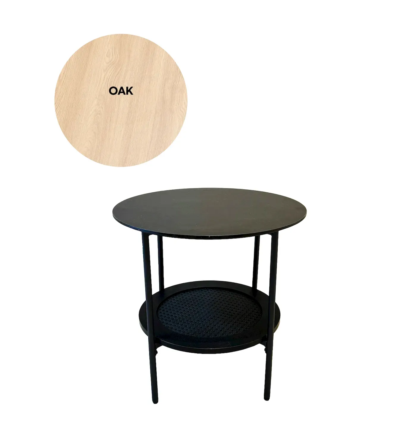 Stolik kawowy PENSACOLA okrągły Ø50 cm z półką z technorattanu - efekt dębu, naturalny