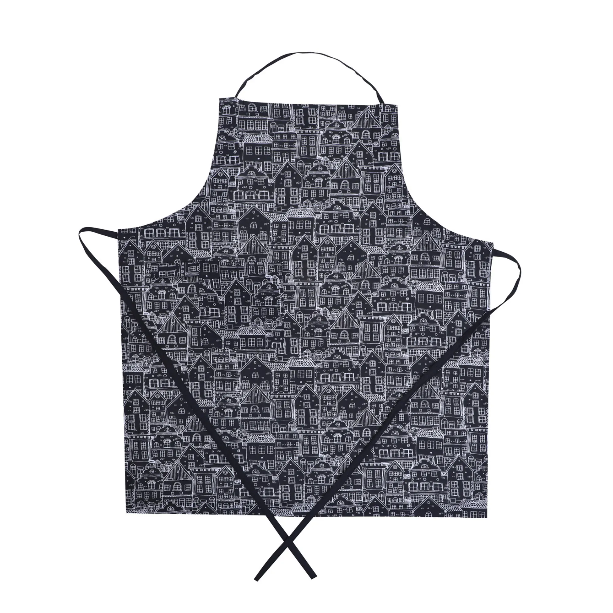 fartuch, odzieżowy, wzór miast, czarny, bawełniany