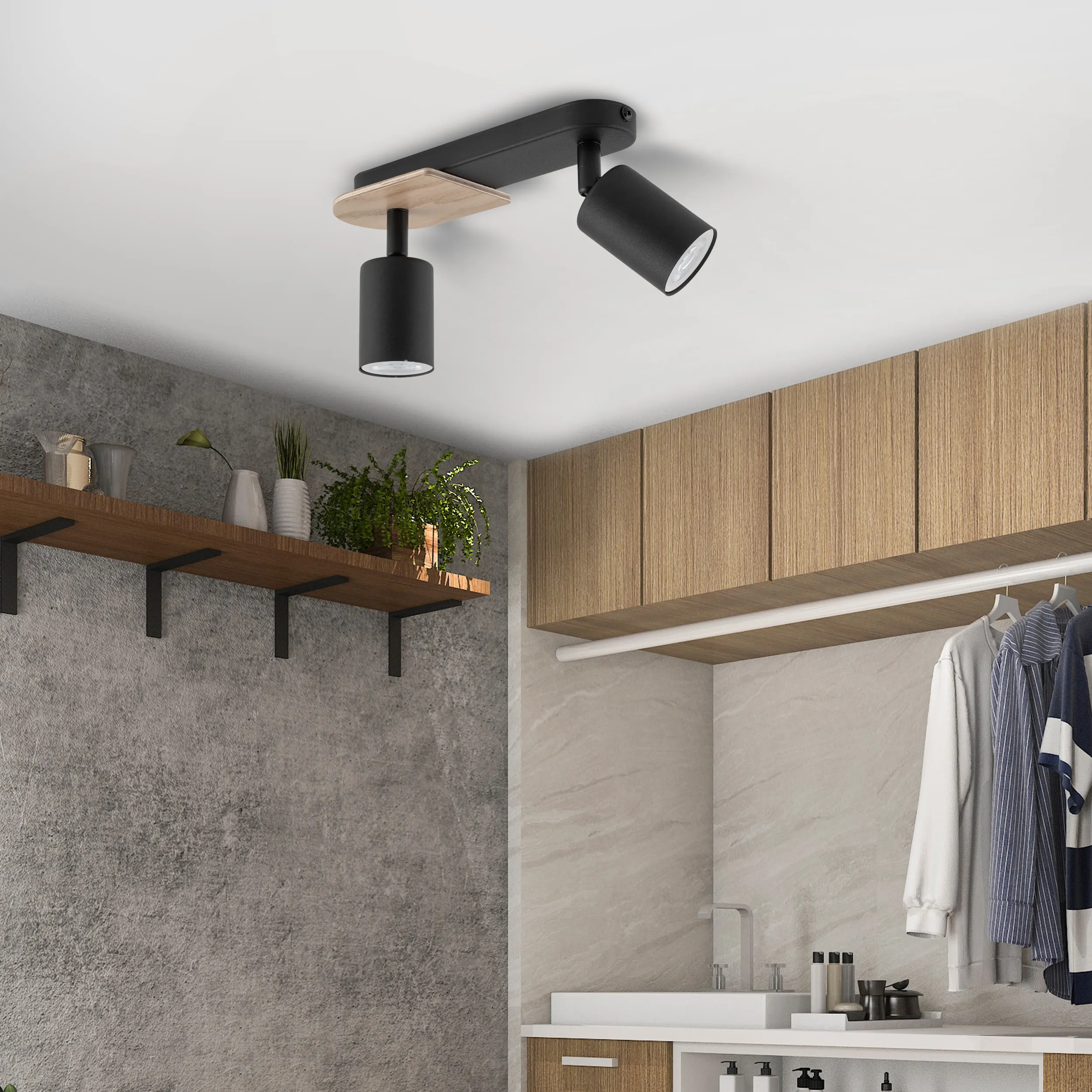 Lampa sufitowa COVER czarna z drewnianym elementem regulowana na listwie 35x18x14cm - TK_4674