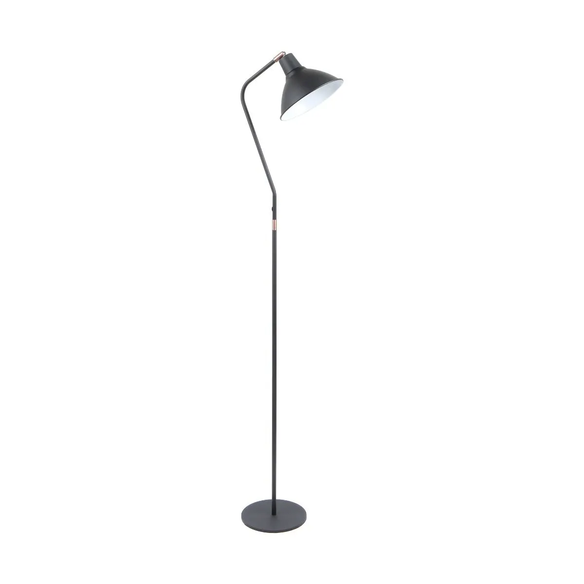 image lampa stojąca, lampka podłogowa, czarna, metal, klosz stożkowy