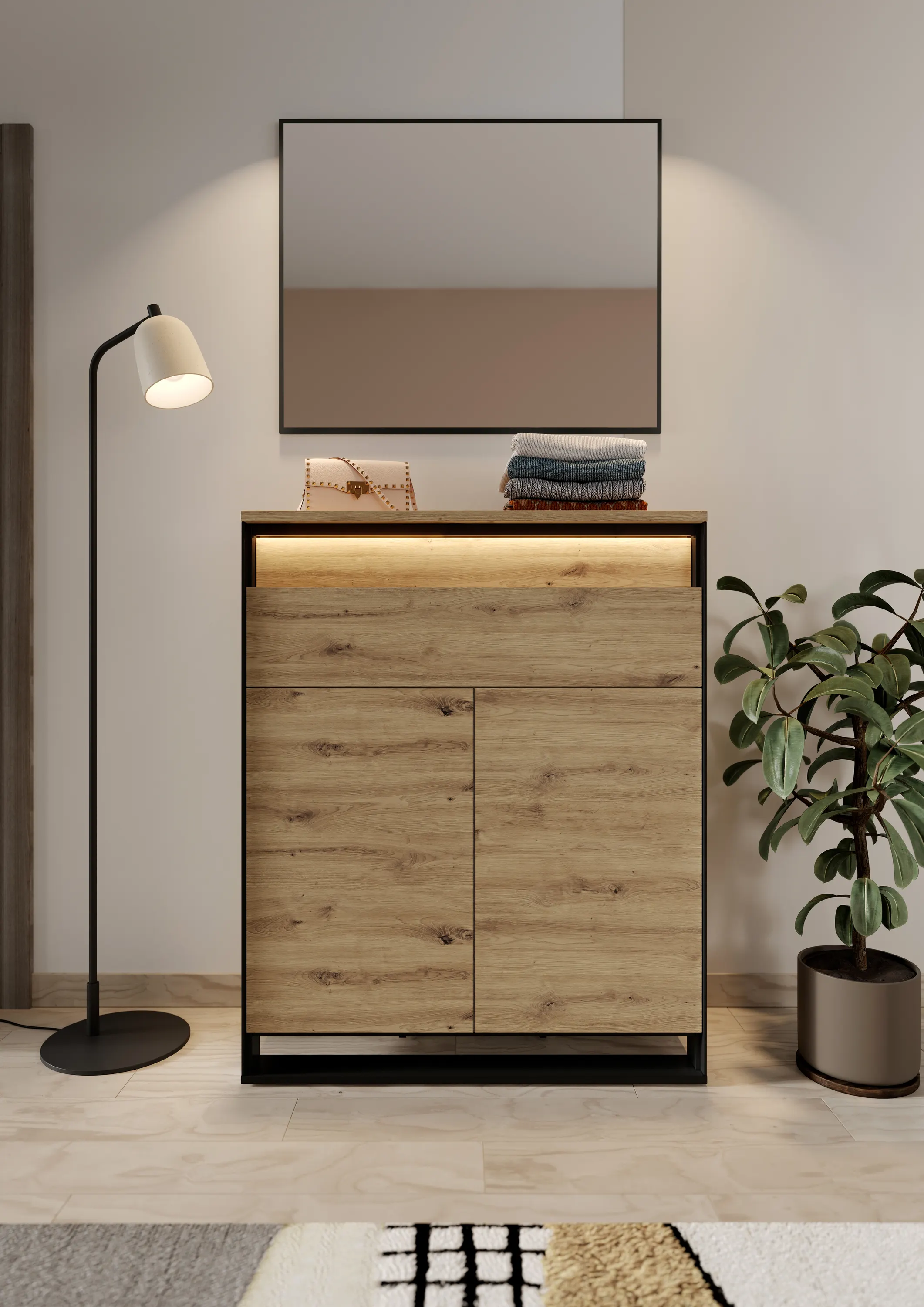 Lustro do przedpokoju Quant QG-05 92cm dąb artisan/czarny - QG5DAC