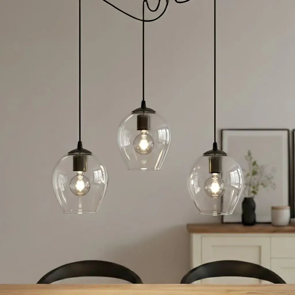 Lampa wisząca pająk LEVEL 3 czarny transparentny - 756/3