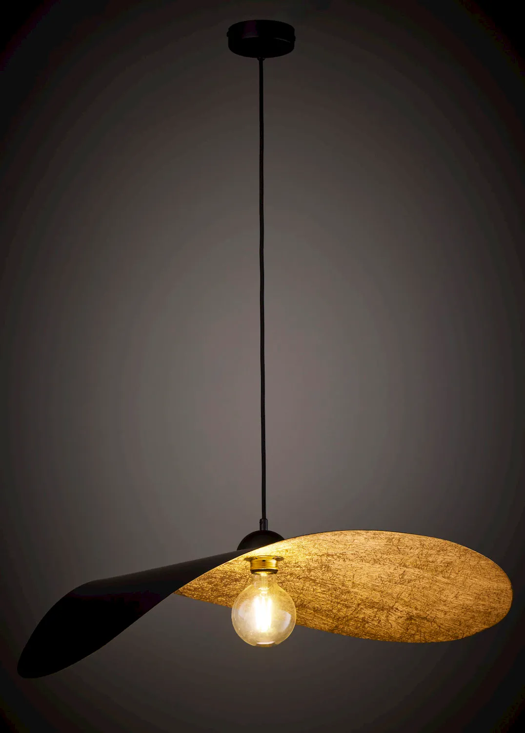 lampa sufitowa, pendant lamp, żarówka, metalowy elipsowy element, osprzęt elektryczny