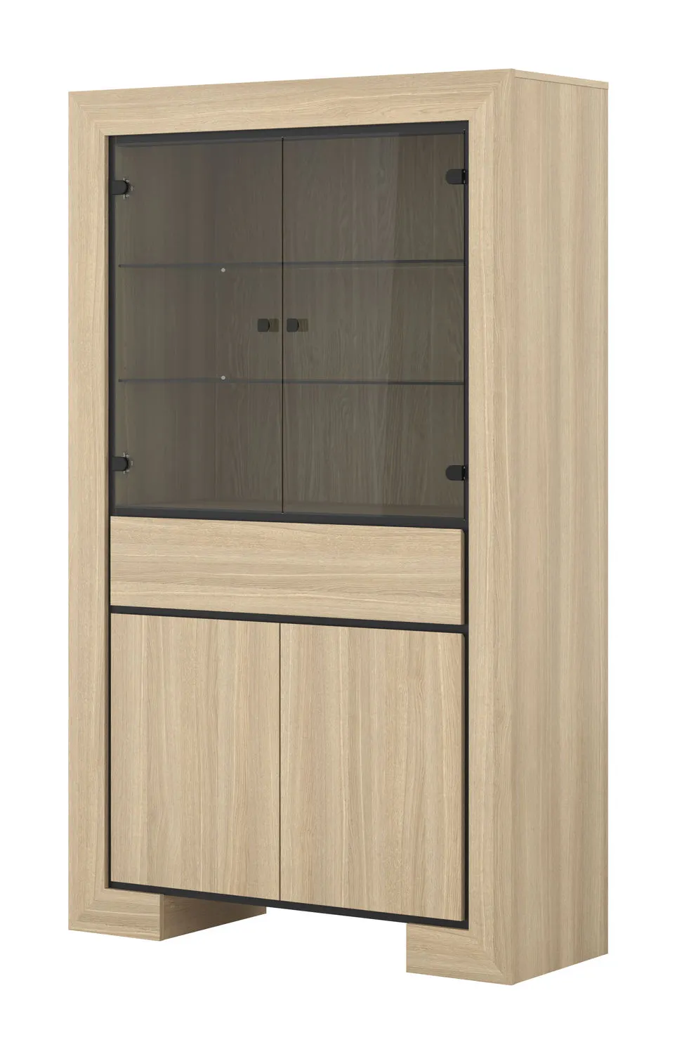 Witryna 4-drzwiowa z szufladą szklana CUBA II 113x185 dąb samdal Szafka, Meble, Szafa, Skrzynka pocztowa