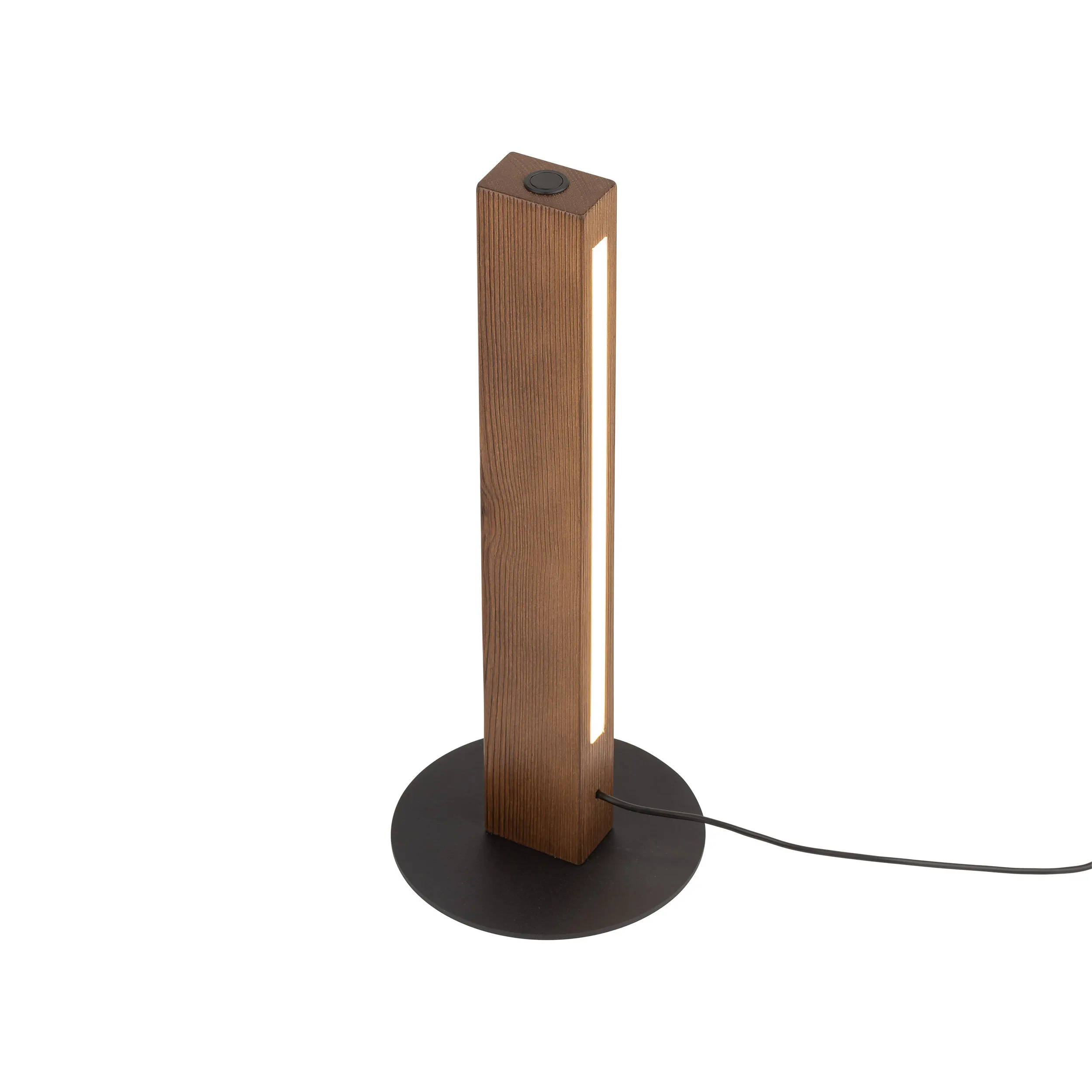 Lampka nocna TEO LED 15W orzech drewniana na czarnej okrągłej podstawie z włącznikiem - TK_1411