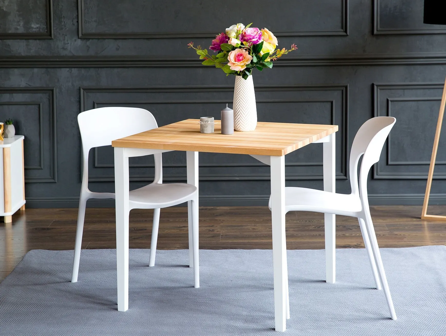 Stół jesionowy kwadratowy TRIVENTI 80x80 naturalny białe kwadratowe nogi - RAGABATT11