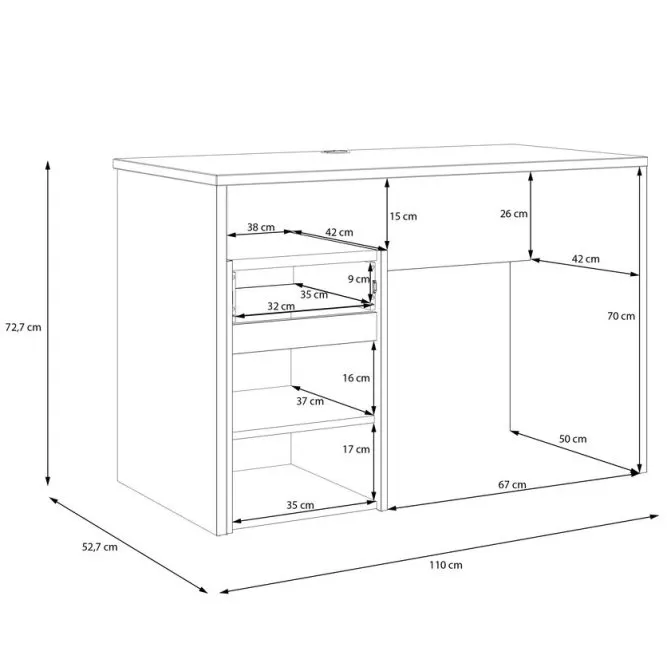 Biurko MODULTRICK z szafką i szufladą - dąb artisan, biały - MDUB111-M961