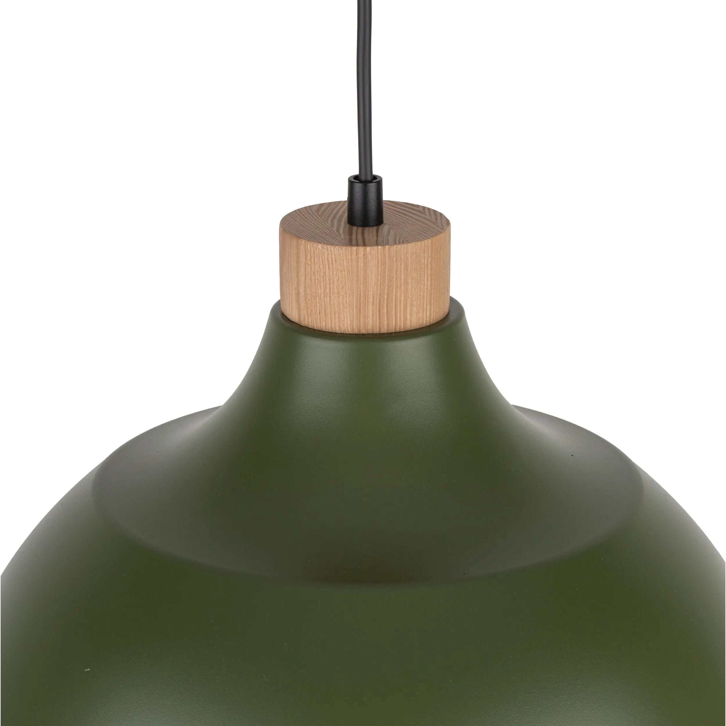 Lampa wisząca CAP zielona z drewnianym elementem na czarnym przewodzie i podstawie 170x34cm - TK_5665