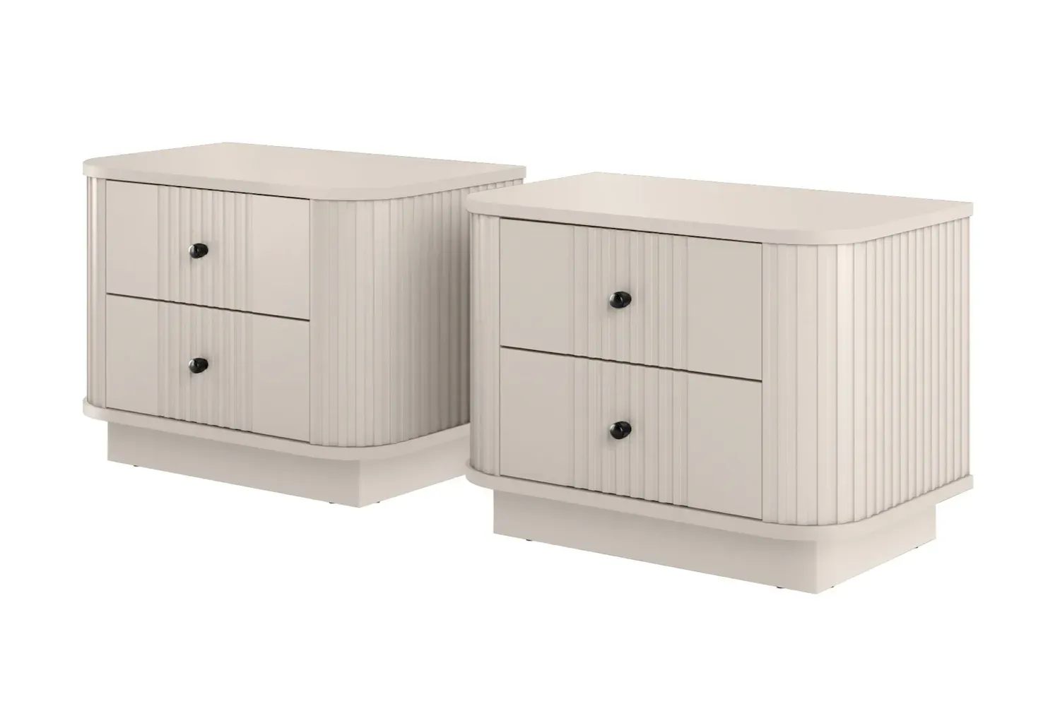 Zestaw szafka nocna z 2 szufladami VESPER 2-set ryflowany front- cashmere czarne uchwyty cokół