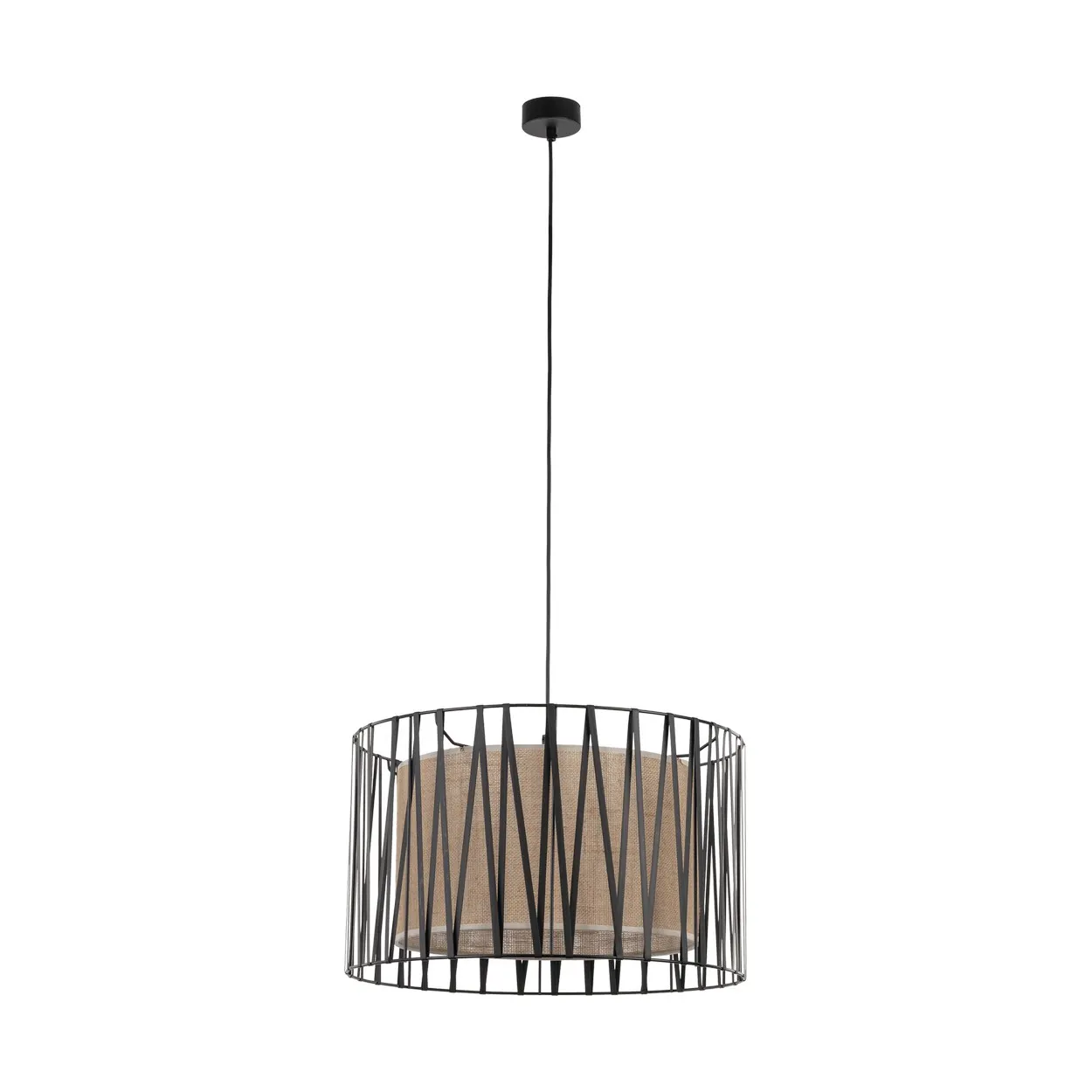 Lampa wisząca HARMONY czarna z brązowym kloszem z tkaniny 120x50cm