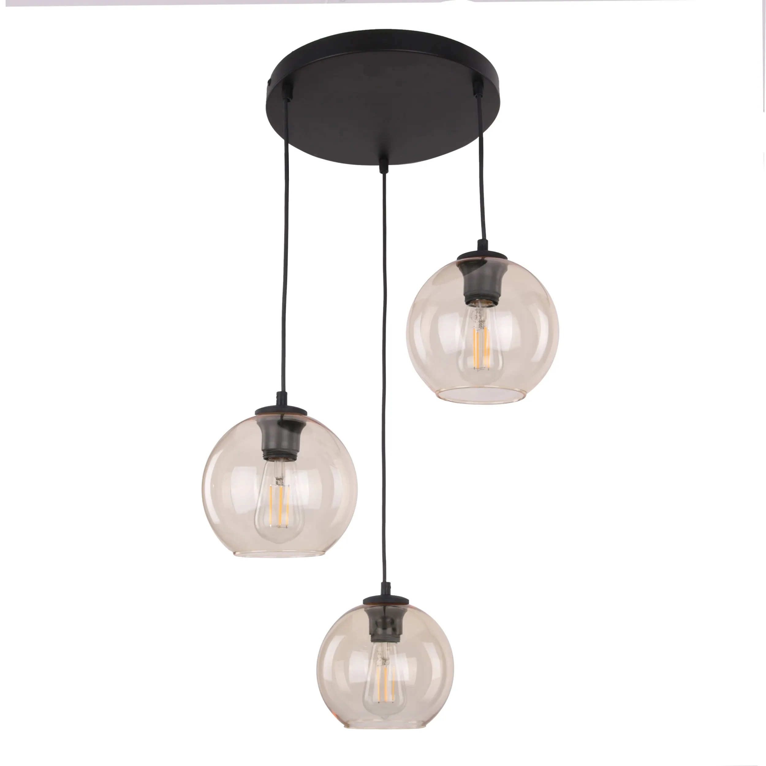Lampa wisząca CUBUS czarna z bursztynowymi szklanymi okrągłymi kloszami 110x50cm
