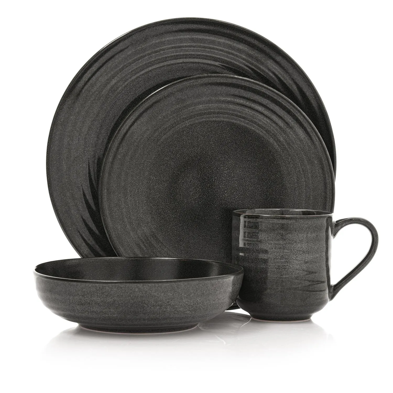 czarna zastawa, talerz głęboki, talerz płaski, kubek ceramiczny, miska ceramiczna