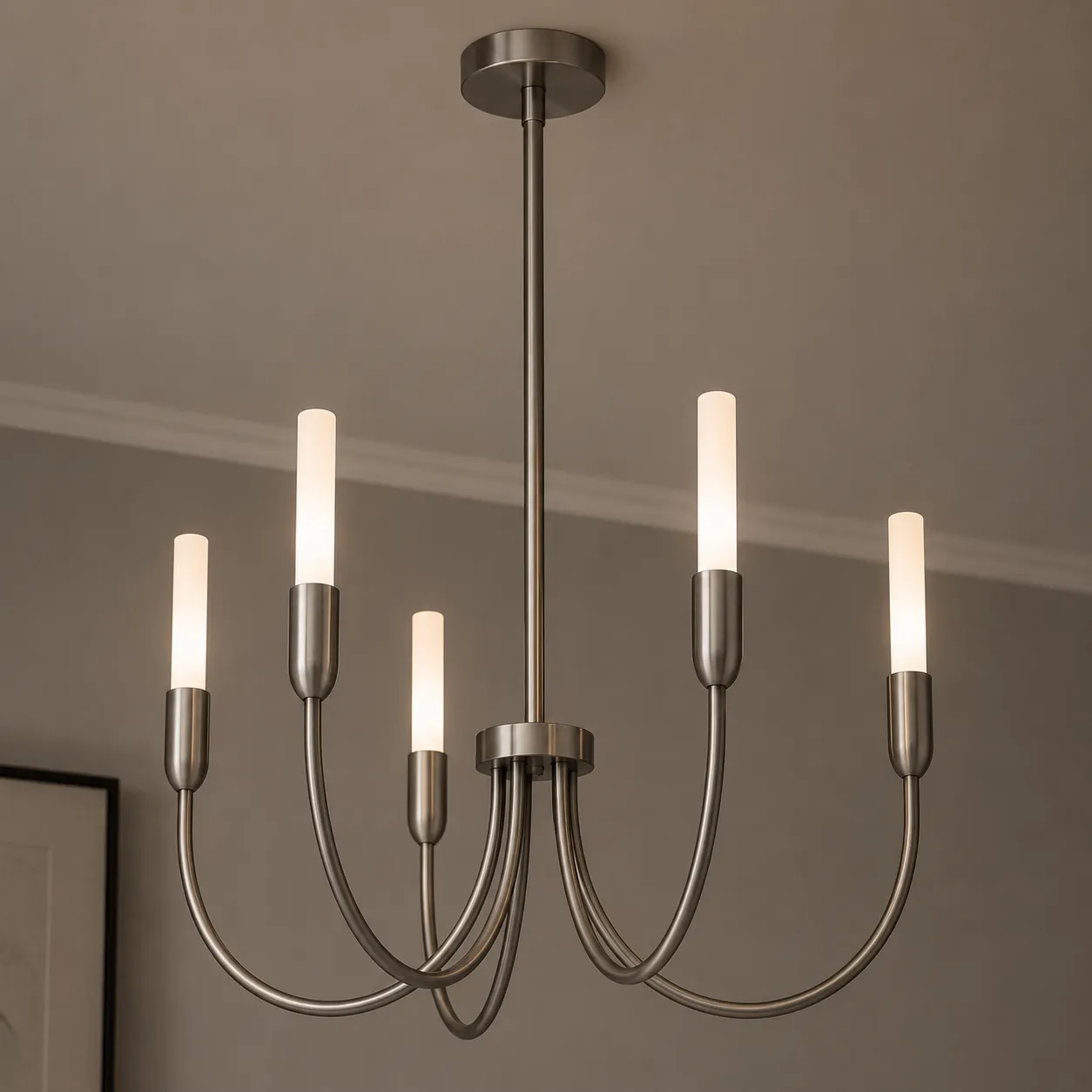 image kinkiet, lampa wisząca, metalowa, 6 ramion, biała żarówka