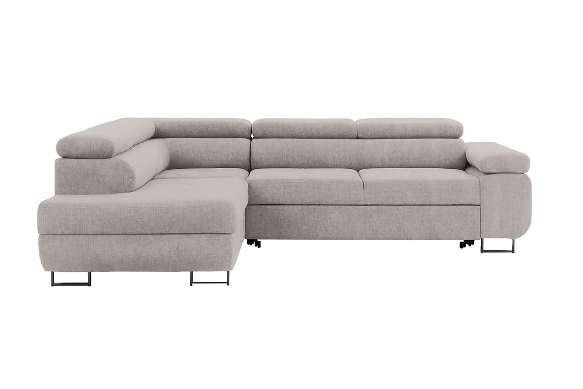 Narożnik lewostronny ANNABELLE L regulowane zagłówki nogi czarne tkanina Maya 01 beżowy - B_165788