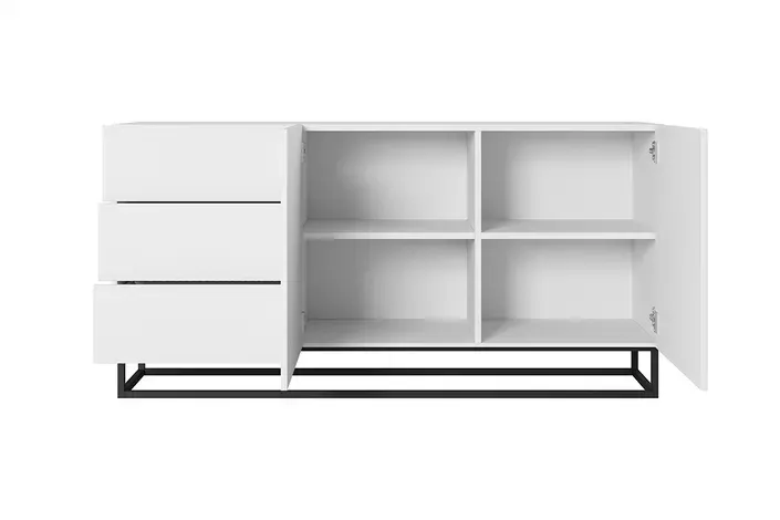 Komoda 2-drzwiowa z 3 szufladami ASHA 167 z szufladami - szara - dąb artisan z czarnym stelażem - ryflowany front — zdjęcie 5