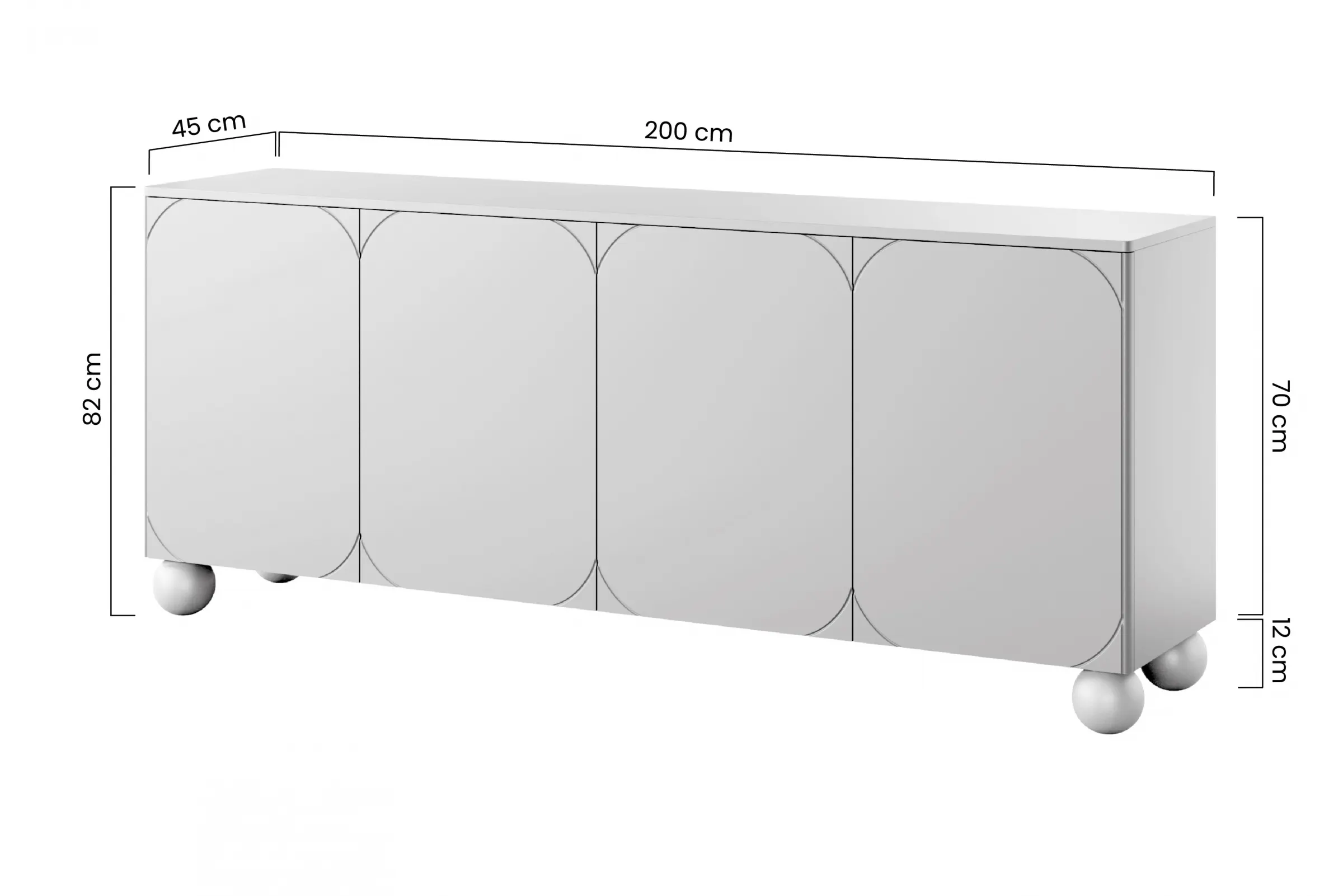Komoda 4-drzwiowa z 4 szufladami SONATIA 200cm cashmere nogi kule — zdjęcie 7