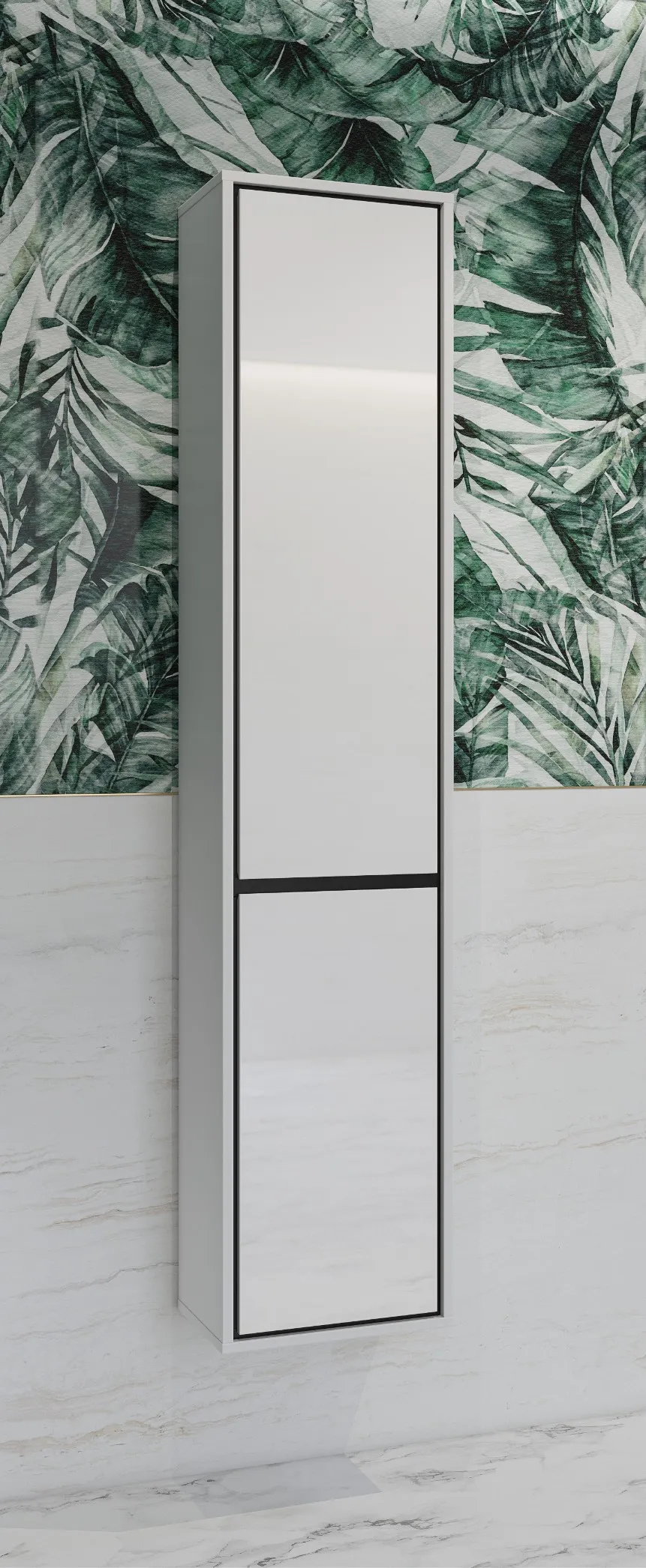 Szafka wysoka wisząca IRVINE 2-drzwiowa - biały połysk, czarny - 309WNP07